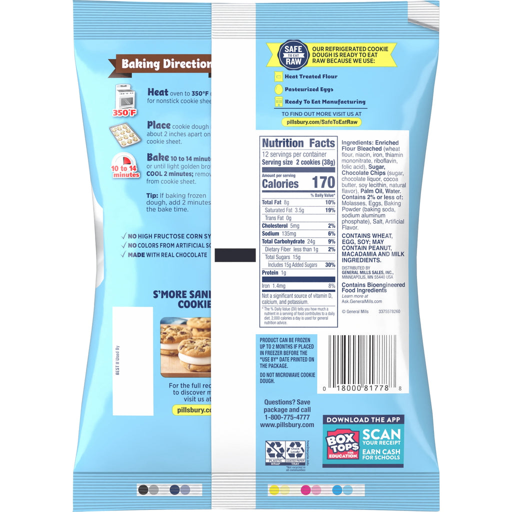 Pillsbury Ready to Bake Chocolate Chip Cookie Dough, Makes 24 Cookies, 16 oz