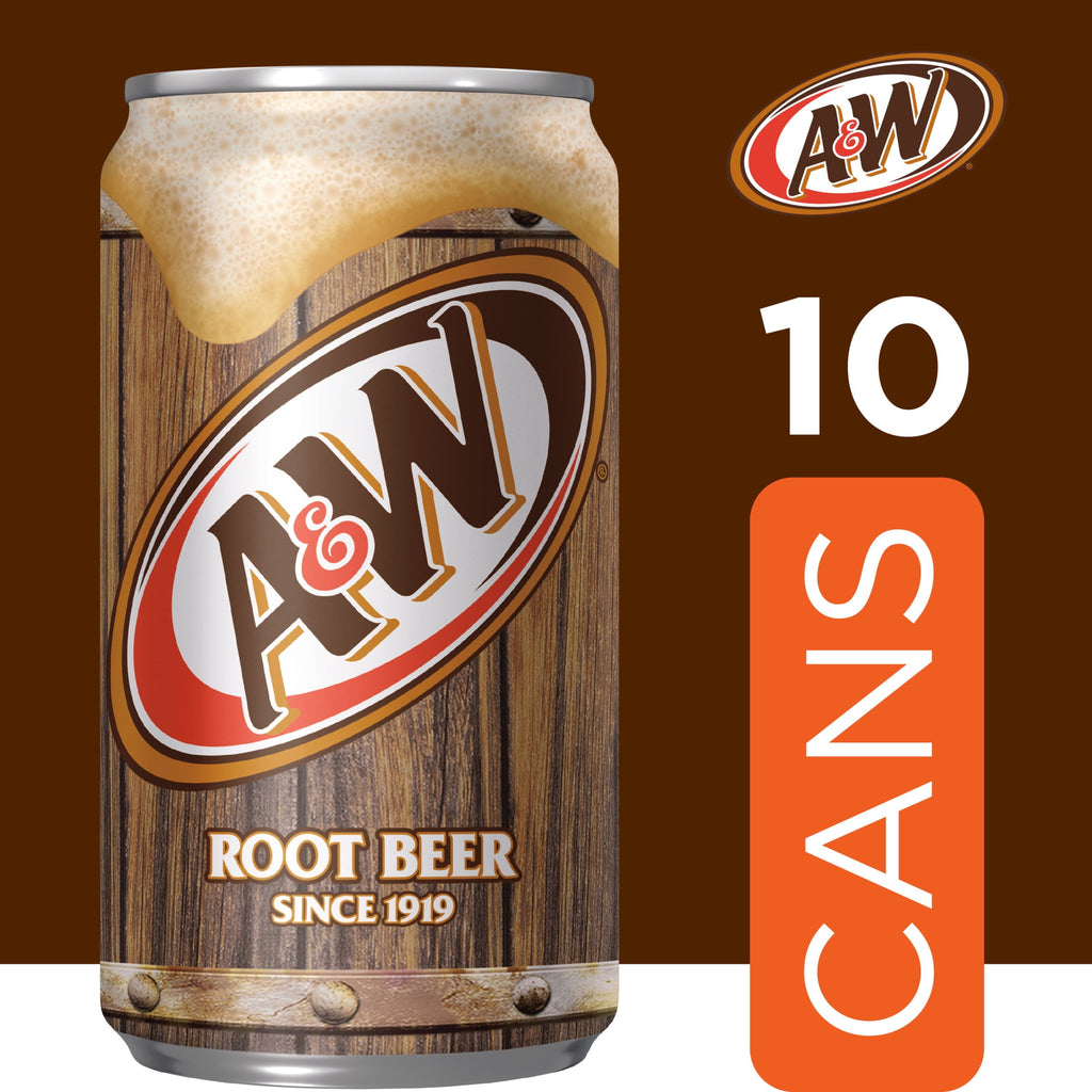 A&W Root Beer Soda Pop, 7.5 fl oz, 10 Pack Cans