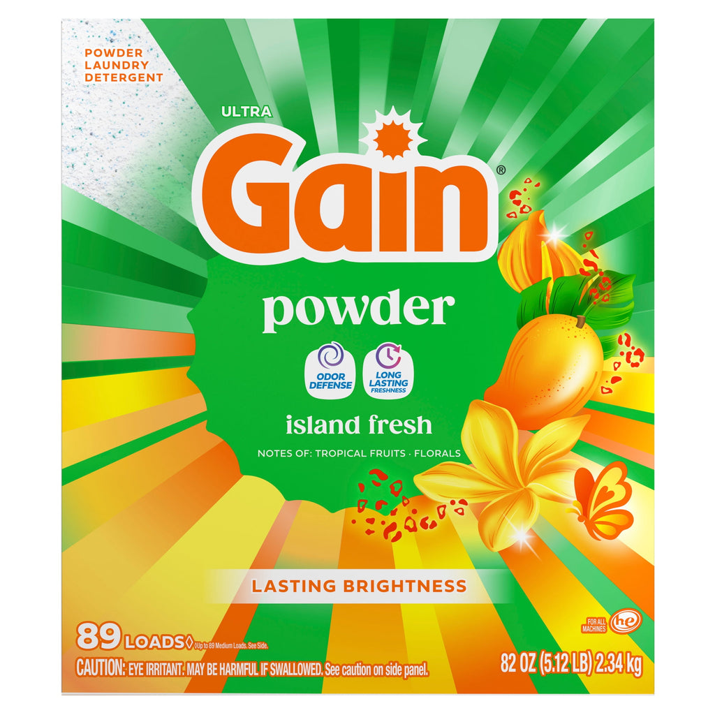 Gain Powder Laundry Detergent, Island Fresh Scent, 82 oz, 89 Loads