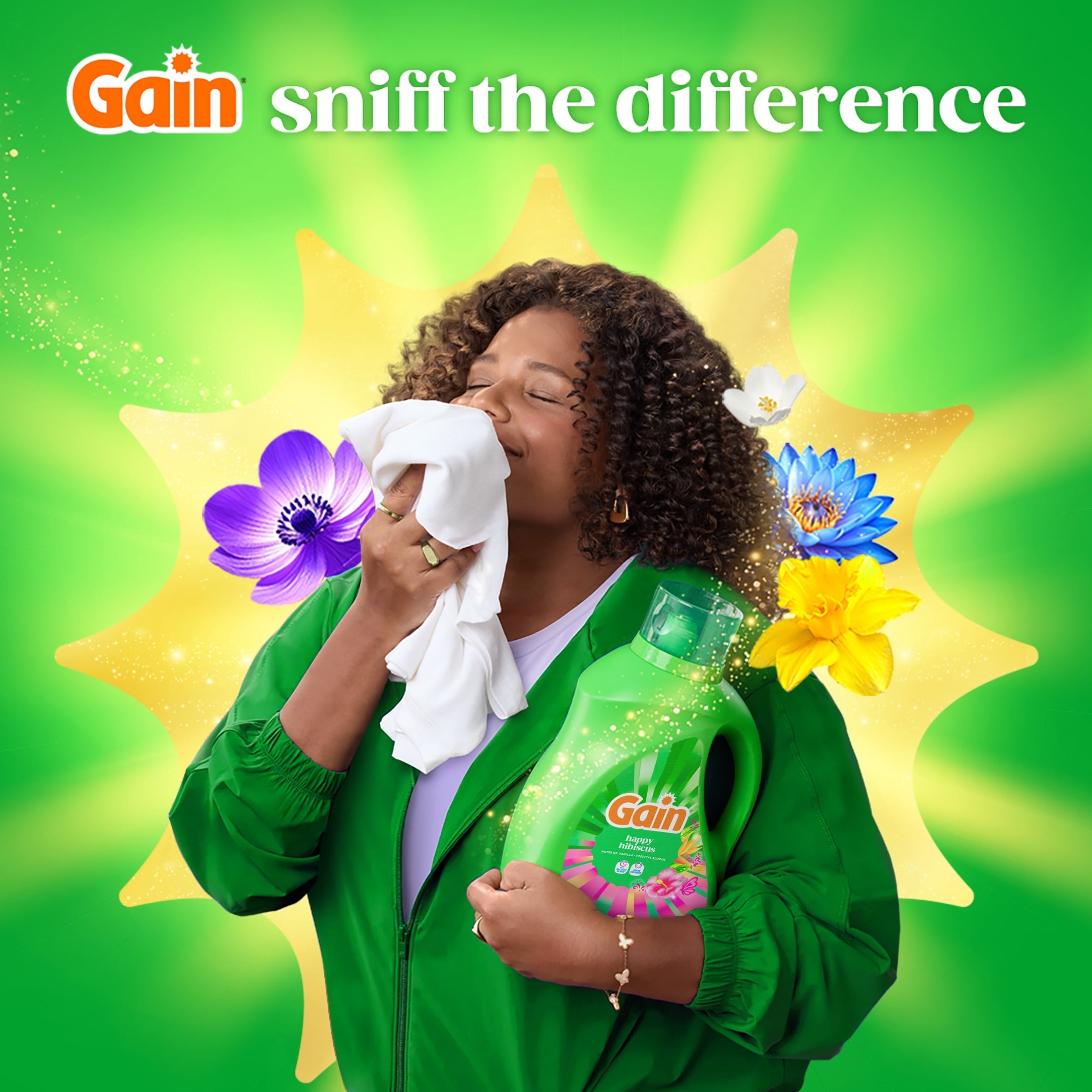 Gain Laundry Detergent Liquid, Now with Odor Defense, Happy Hibiscus Scent, 132 fl oz, 100 Loads