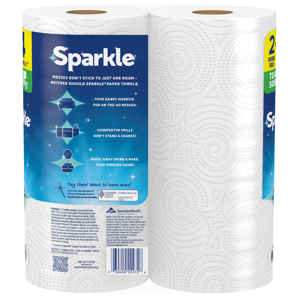 Sparkle Tear-A-Square Paper Towels, 6 Double Rolls, 110 Sheets per Roll