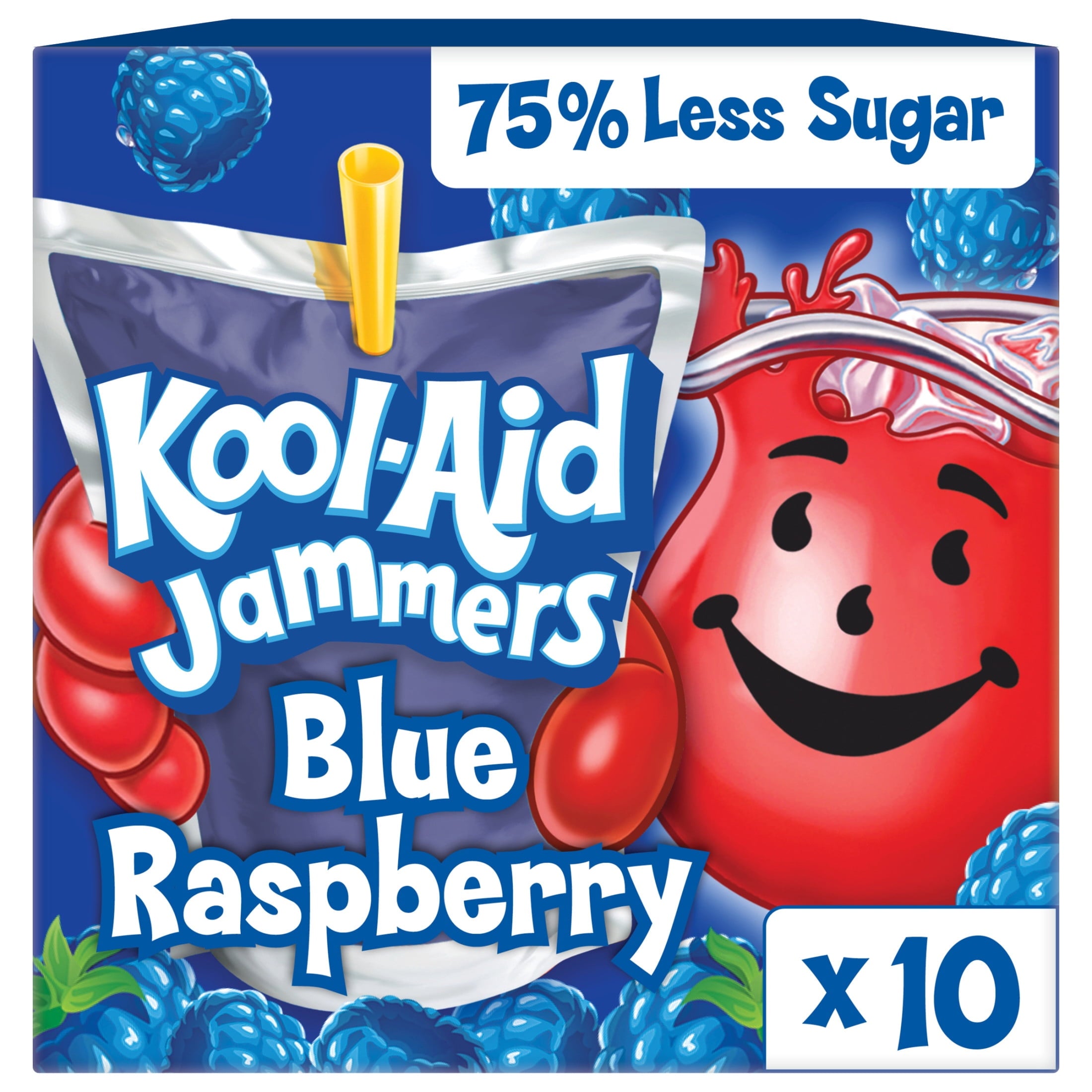 Kool-Aid Jammers Artificially Flavored Drink, 10 Pouches, for School Lunches and On-the-Go Hydration, Blue Raspberry Flavor, Excellent Source of Vitamin C, 6 fl oz