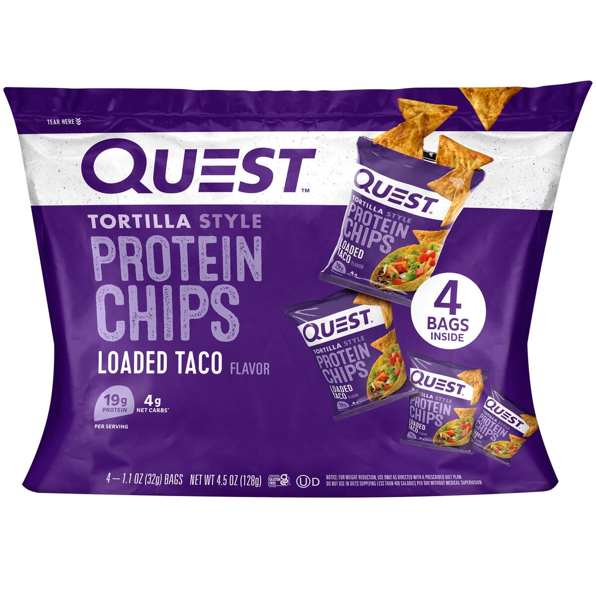 (2 pack) Quest Tortilla Style Protein Chips, Loaded Taco Flavor, Baked, Low Carb, 4 Count
