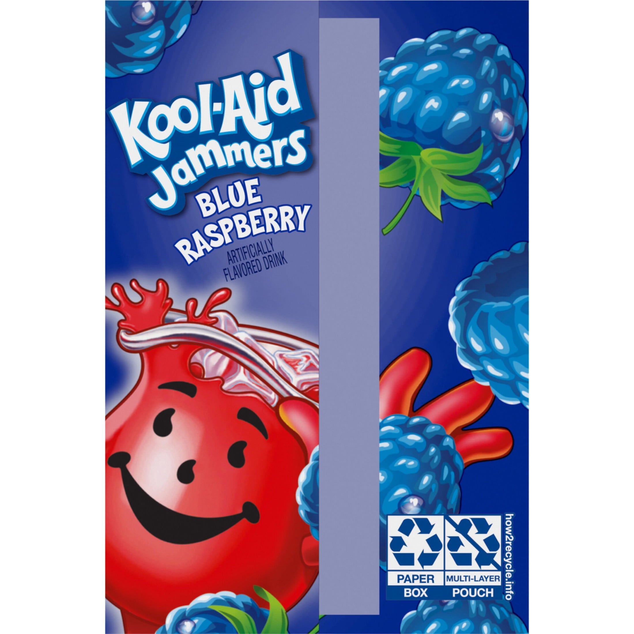 Kool-Aid Jammers Artificially Flavored Drink, 10 Pouches, for School Lunches and On-the-Go Hydration, Blue Raspberry Flavor, Excellent Source of Vitamin C, 6 fl oz
