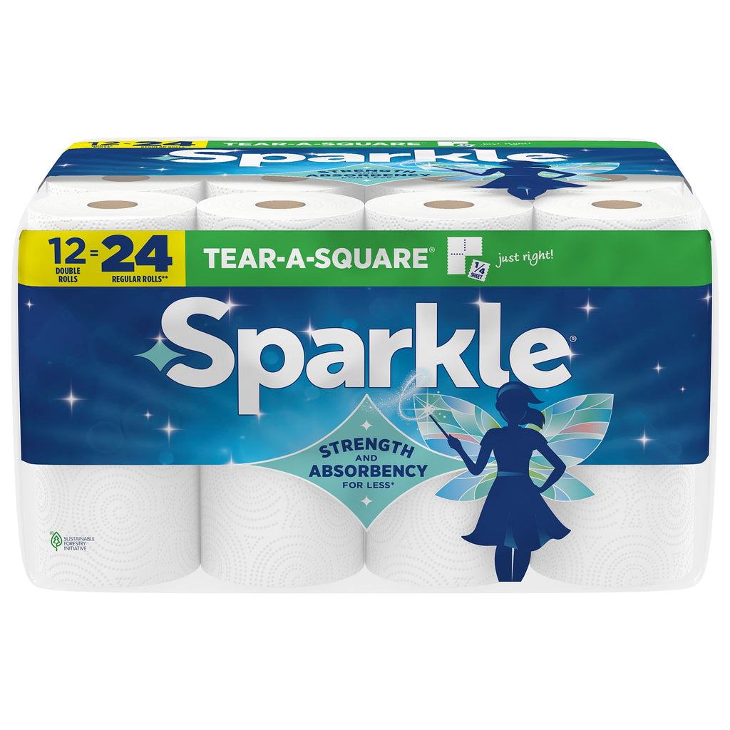 Sparkle Tear-A-Square Paper Towels, 6 Double Rolls, 110 Sheets per Roll