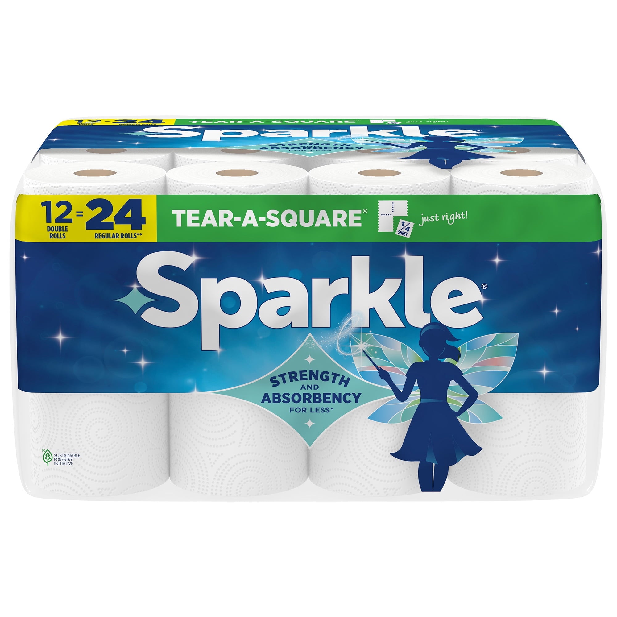 Sparkle Tear-A-Square Paper Towels, 6 Double Rolls, 110 Sheets per Roll