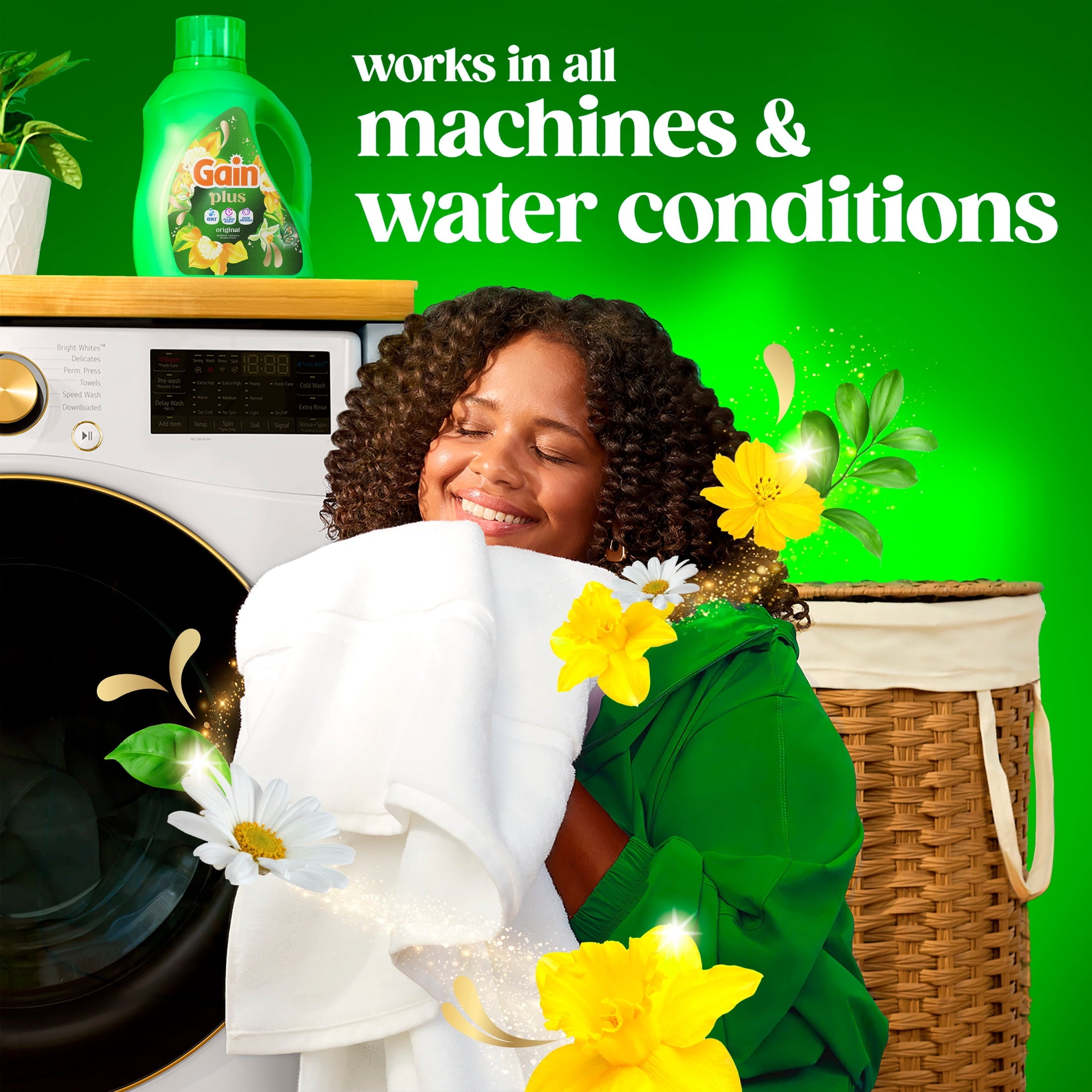 Gain Plus Laundry Detergent Liquid, Now with Odor Defense + OXI, Original Scent, 60 fl oz, 45 Loads