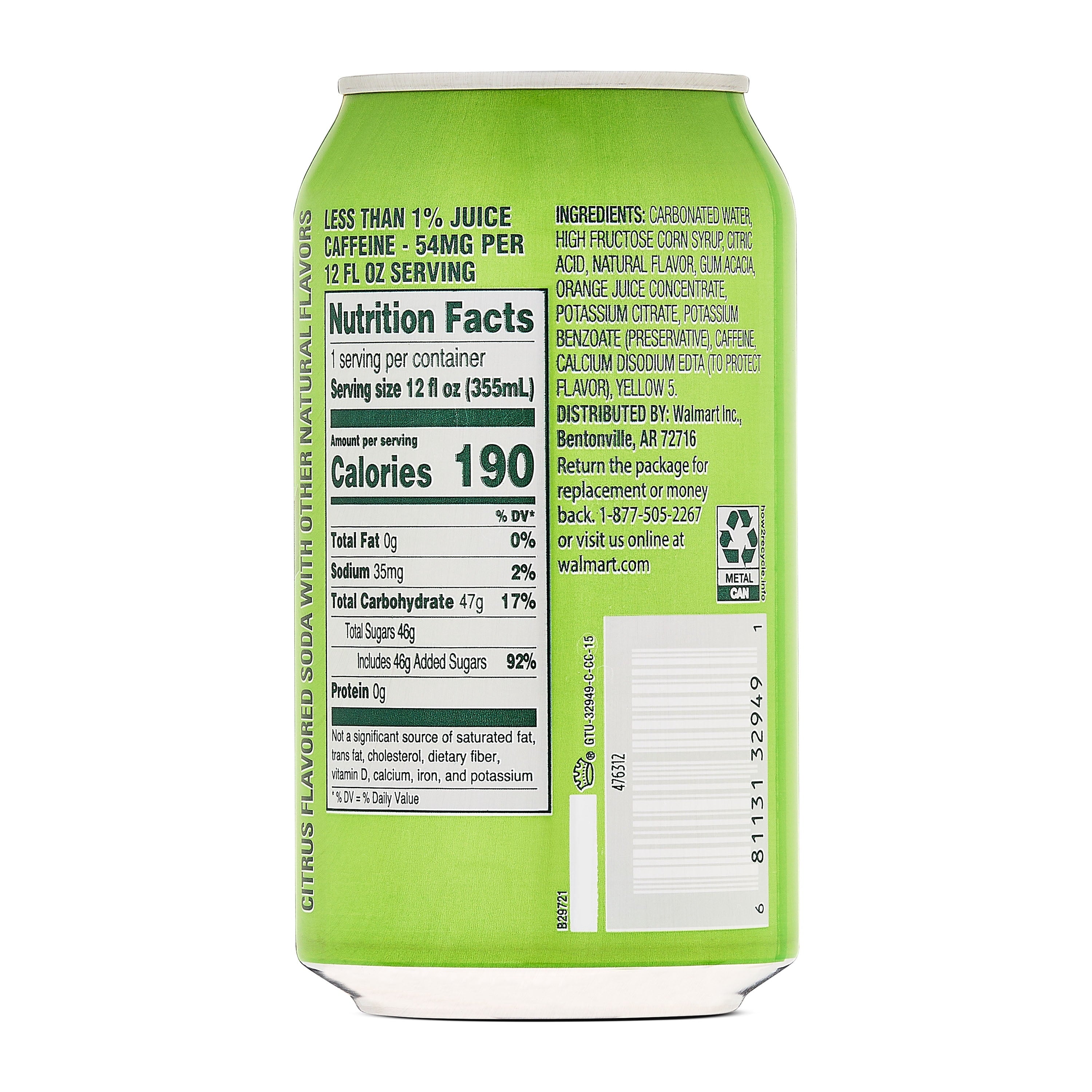 Great Value Mountain Lightning Citrus Flavored Soda, 12 fl oz, 24 Count