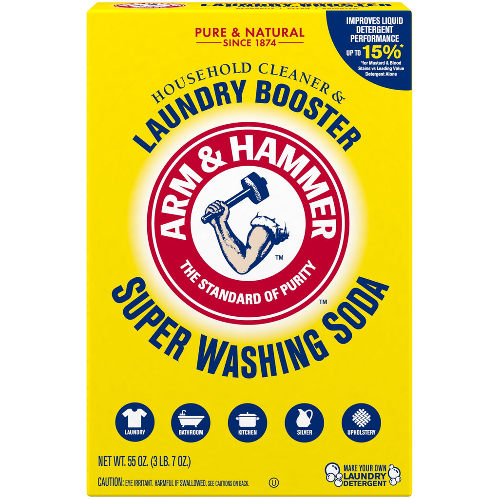 ARM & HAMMER Super Washing Soda Powder Laundry Detergent Booster & Household Cleaner, 55 oz