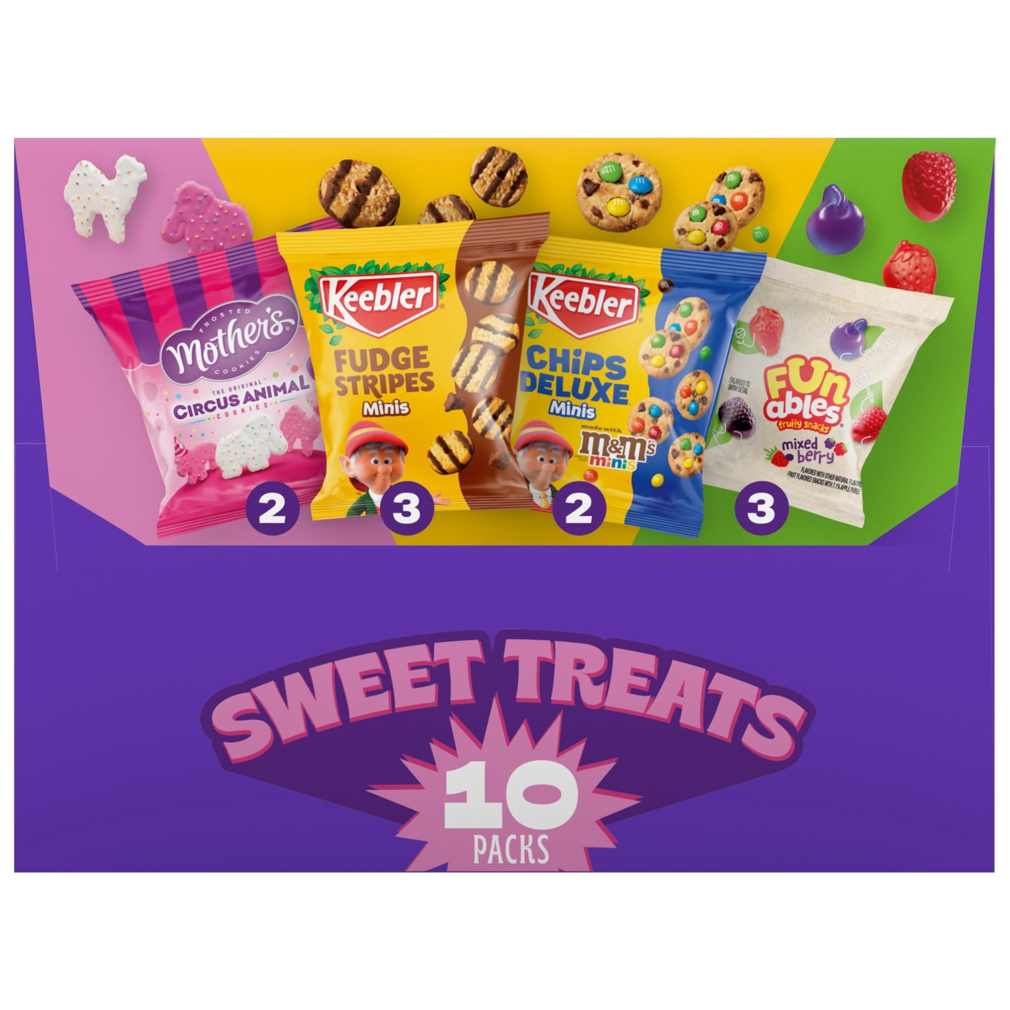 Keebler Sweet Treat Variety Pack, 10-Count Box, Includes Chips Deluxe, Funables, Fudge Stripes, and Mother's Circus Animal Cookies, 9.4 oz