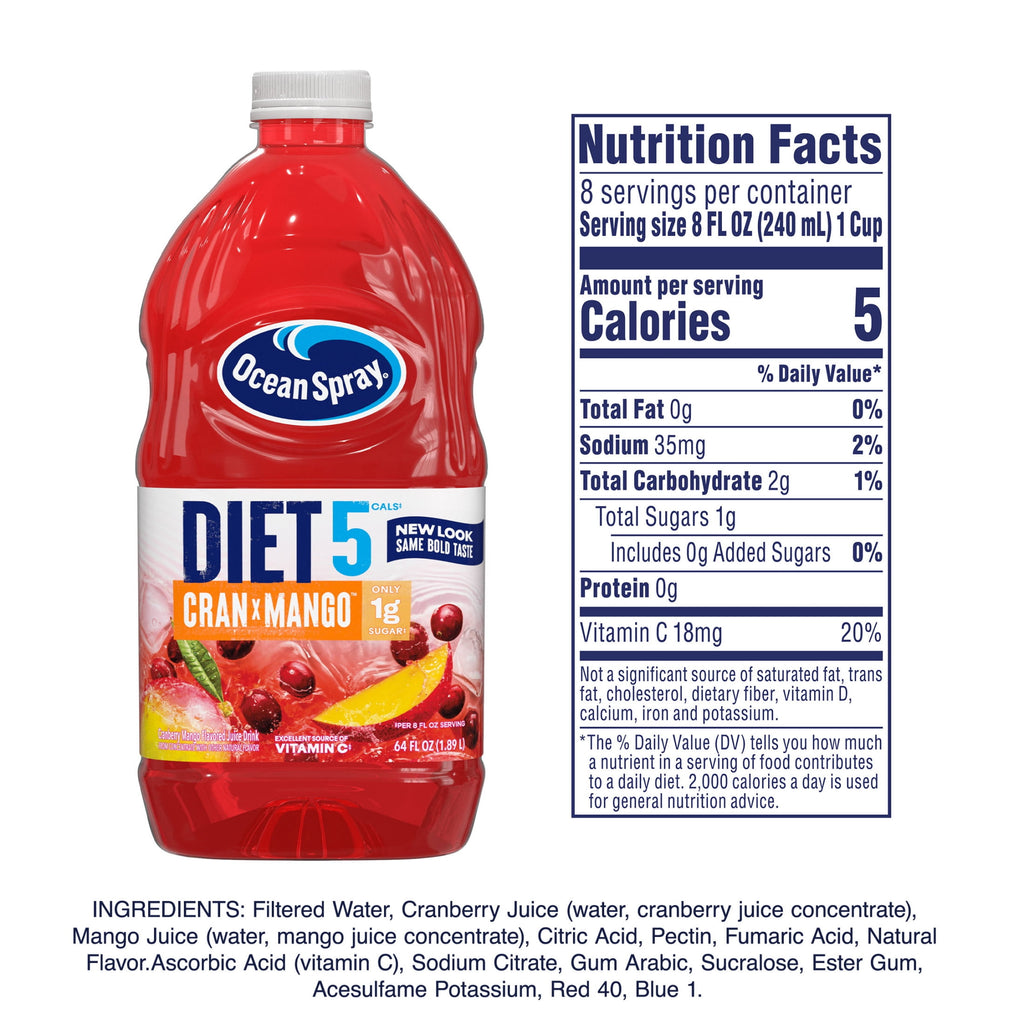 (8 pack) Ocean Spray® Diet Cran-Mango™ Cranberry Mango Juice Drink, 64 fl oz Bottle