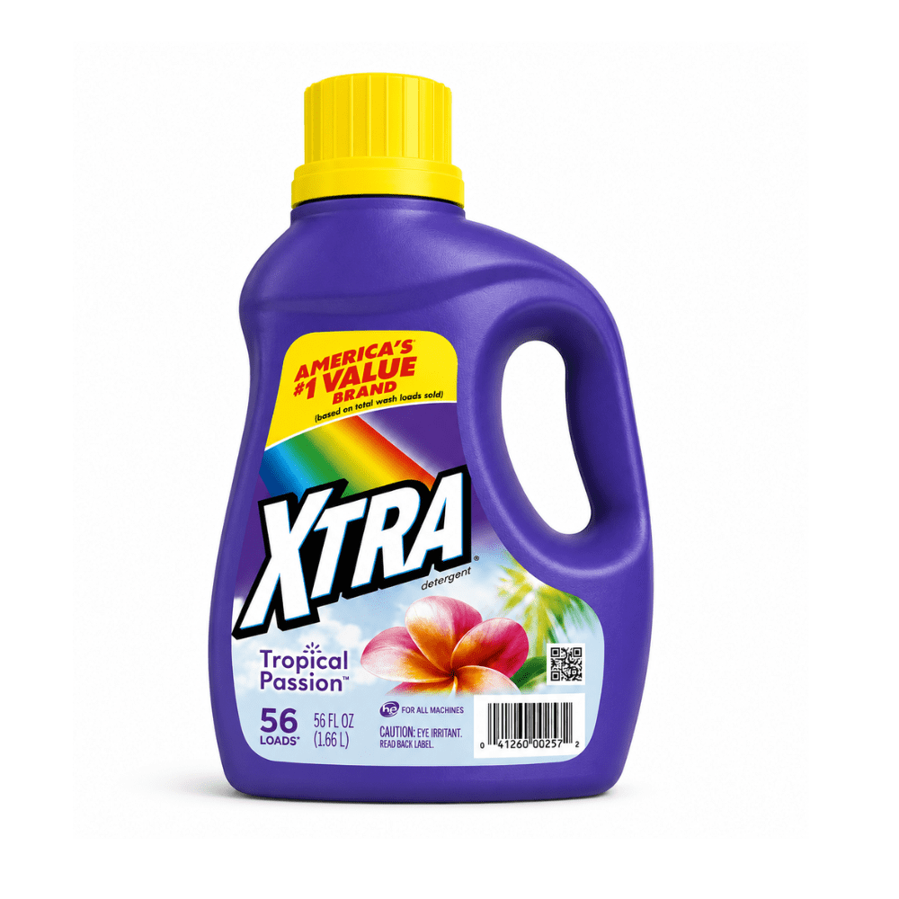 Xtra Tropical Passion Liquid Laundry Detergent, for All Machines, HE Compatible, Tropical Passion Scent, 56 fl oz (1.66 L), 56 Loads