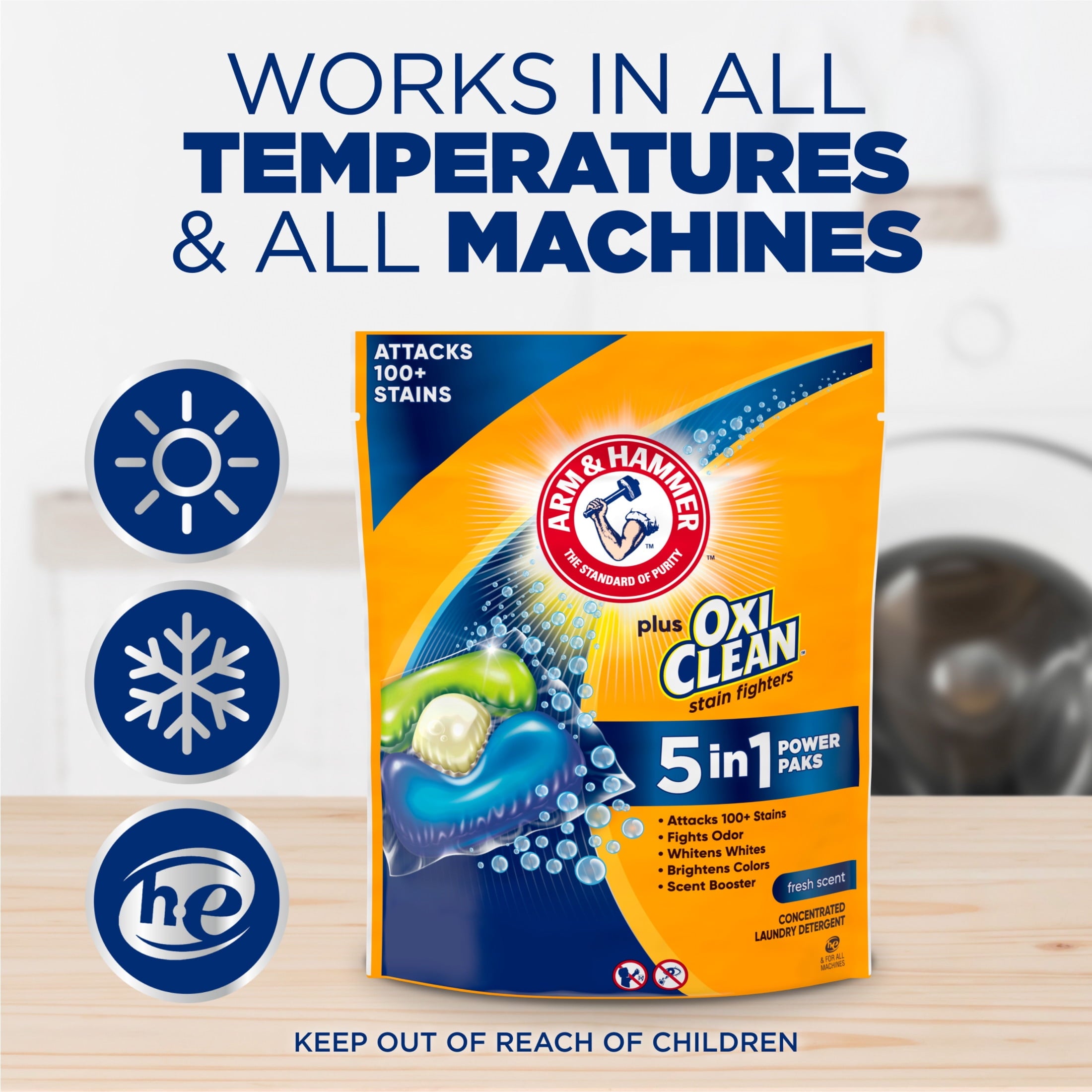 ARM & HAMMER Plus OxiClean 5-in-1 Laundry Detergent Paks, Fresh Scent, 42 Count