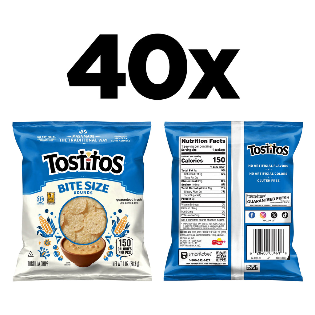 Tostitos Bite Size Rounds, Tortilla Chips, 1oz Bags (40 Pack)