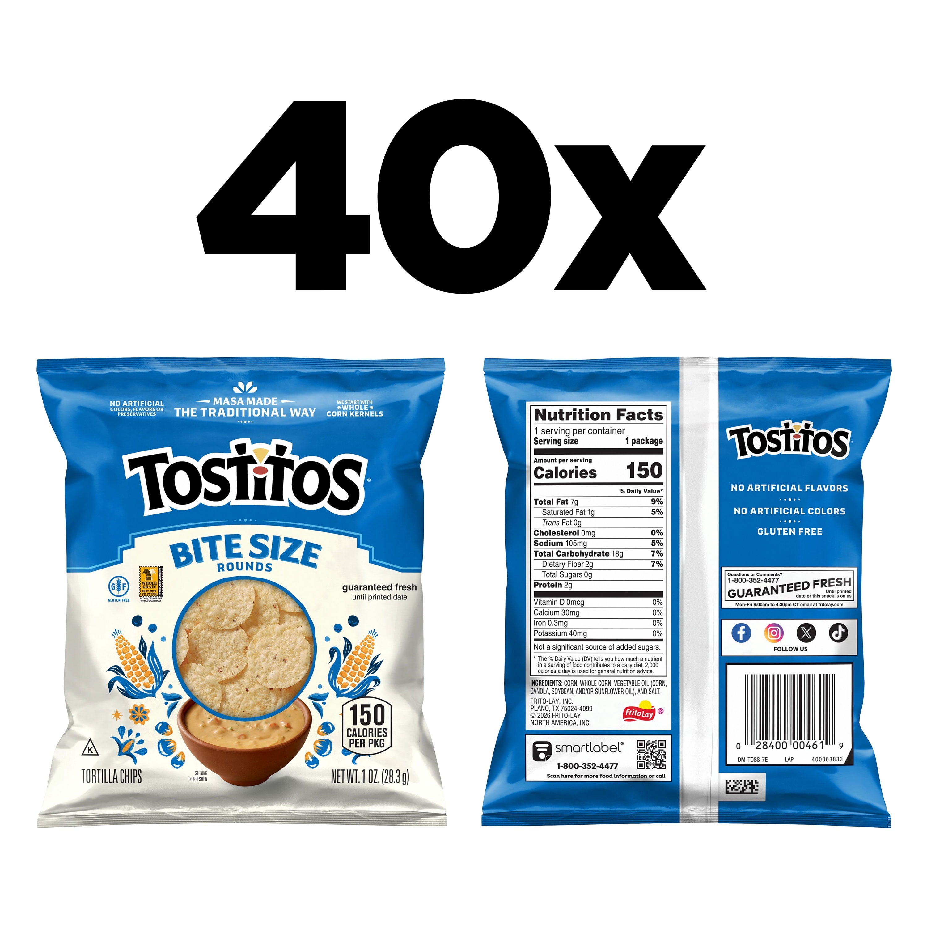 Tostitos Bite Size Rounds, Tortilla Chips, 1oz Bags (40 Pack)