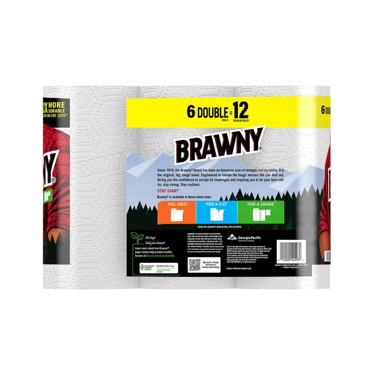 Brawny Tear-a-Square Paper Towels, 6 Double Rolls