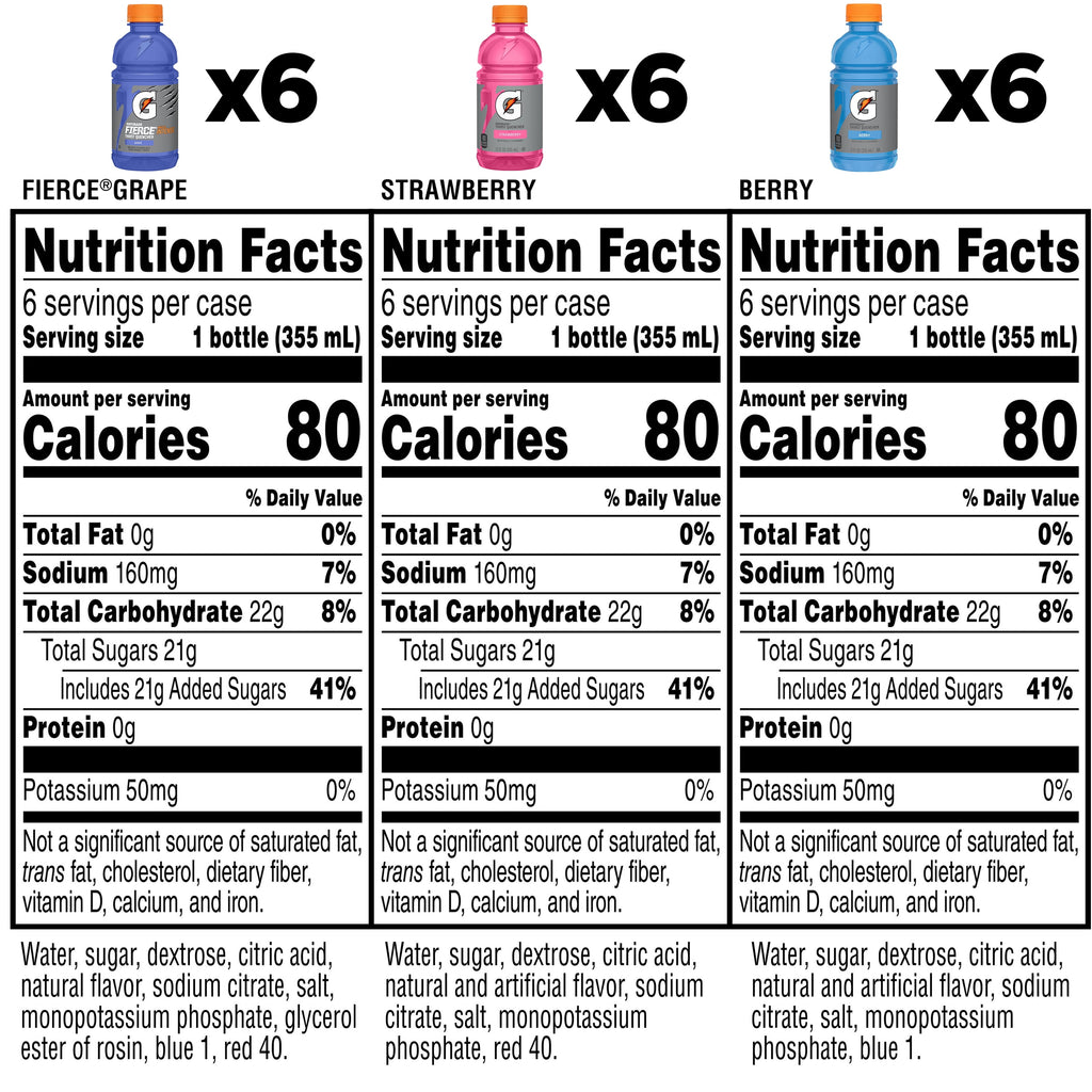 Gatorade Sports Drinks, Lemon Lime/Orange/Fruit Punch Variety Pack, 12 fl oz, 18 Count Bottles