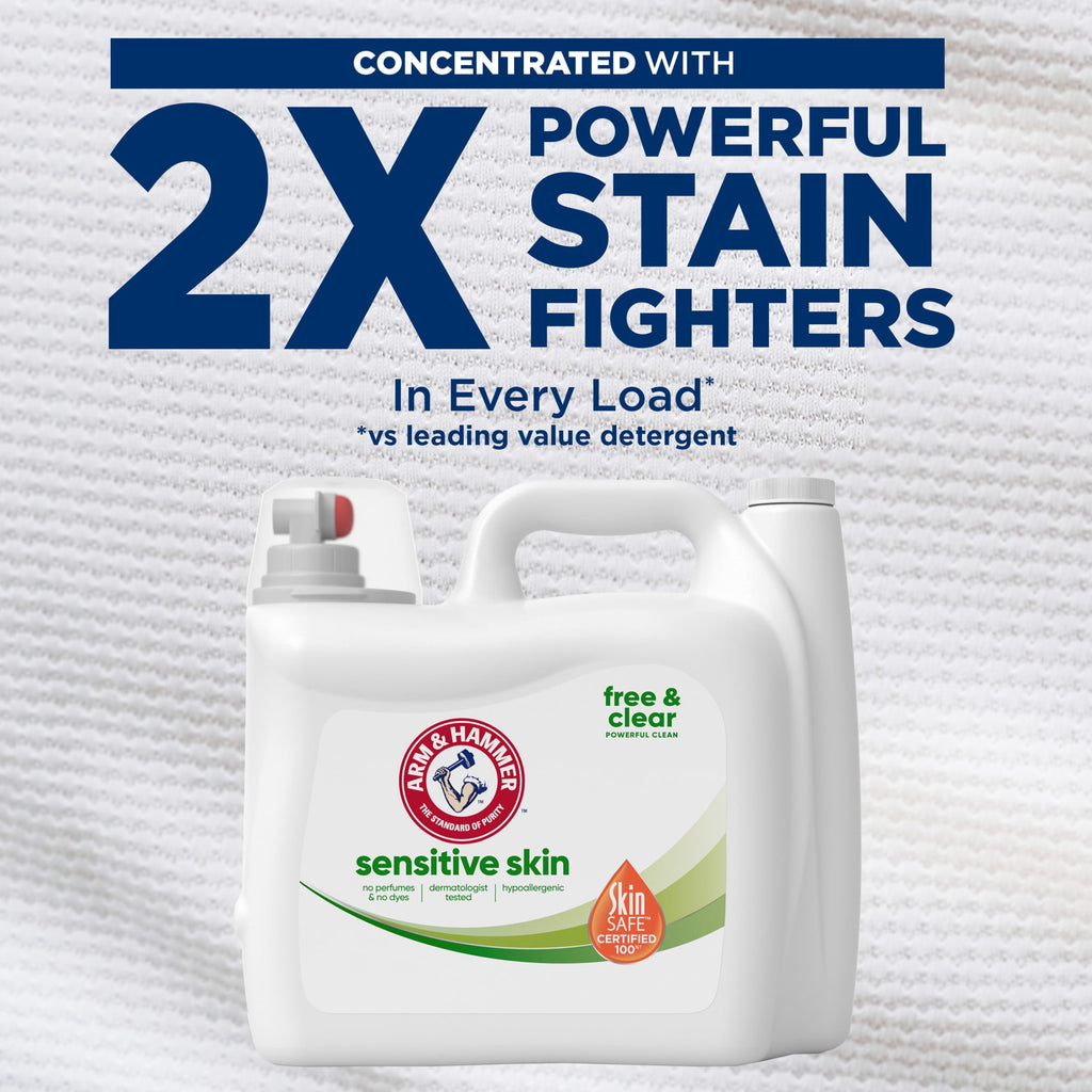 ARM & HAMMER Sensitive Skin Free & Clear Liquid Laundry Detergent Soap, 170 fl oz, 170 Loads