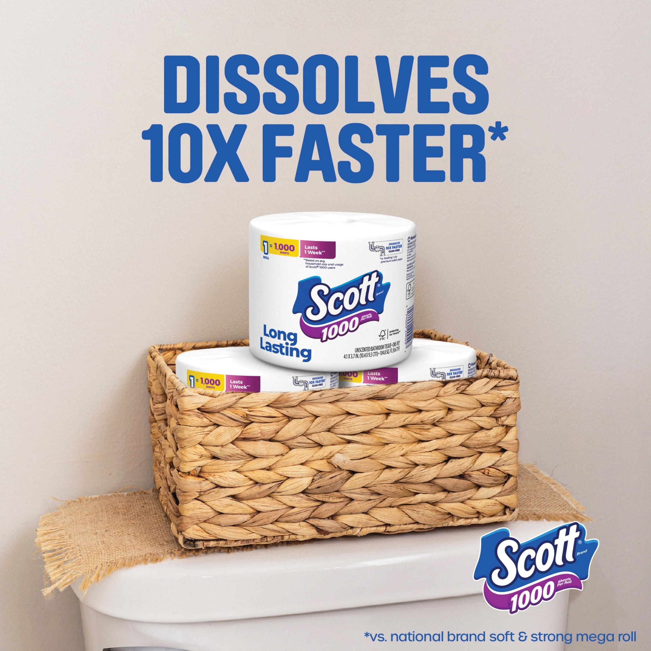 Scott 1000 Toilet Paper, 12 Rolls, 1,000 Sheets per Roll