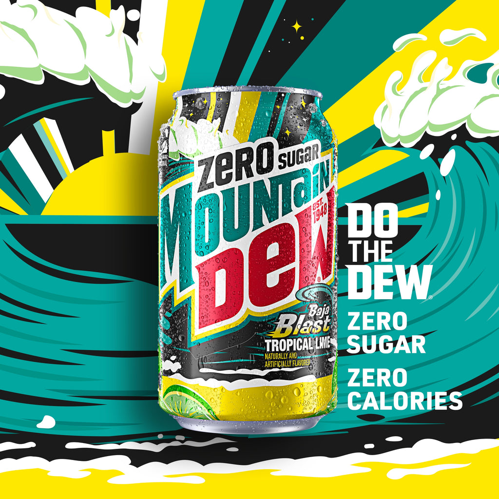 Mountain Dew Zero Sugar Baja Blast Tropical Lime Soda Pop, 12 fl oz, 12 Pack Cans