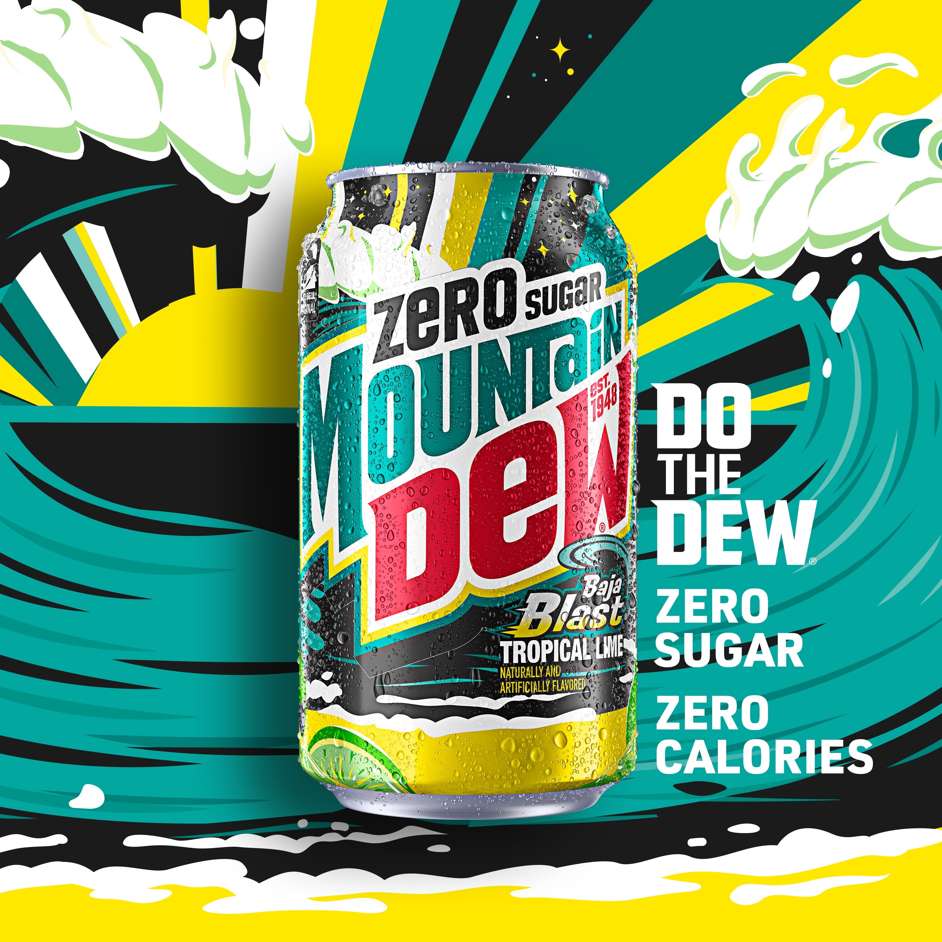 Mountain Dew Zero Sugar Baja Blast Tropical Lime Soda Pop, 12 fl oz, 12 Pack Cans