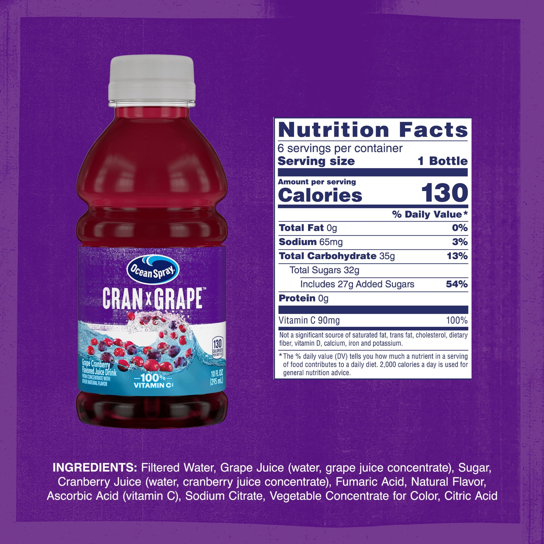 Ocean Spray® Cran-Grape® Cranberry Grape Juice Drinks, 10 fl oz Bottles, 6 Count
