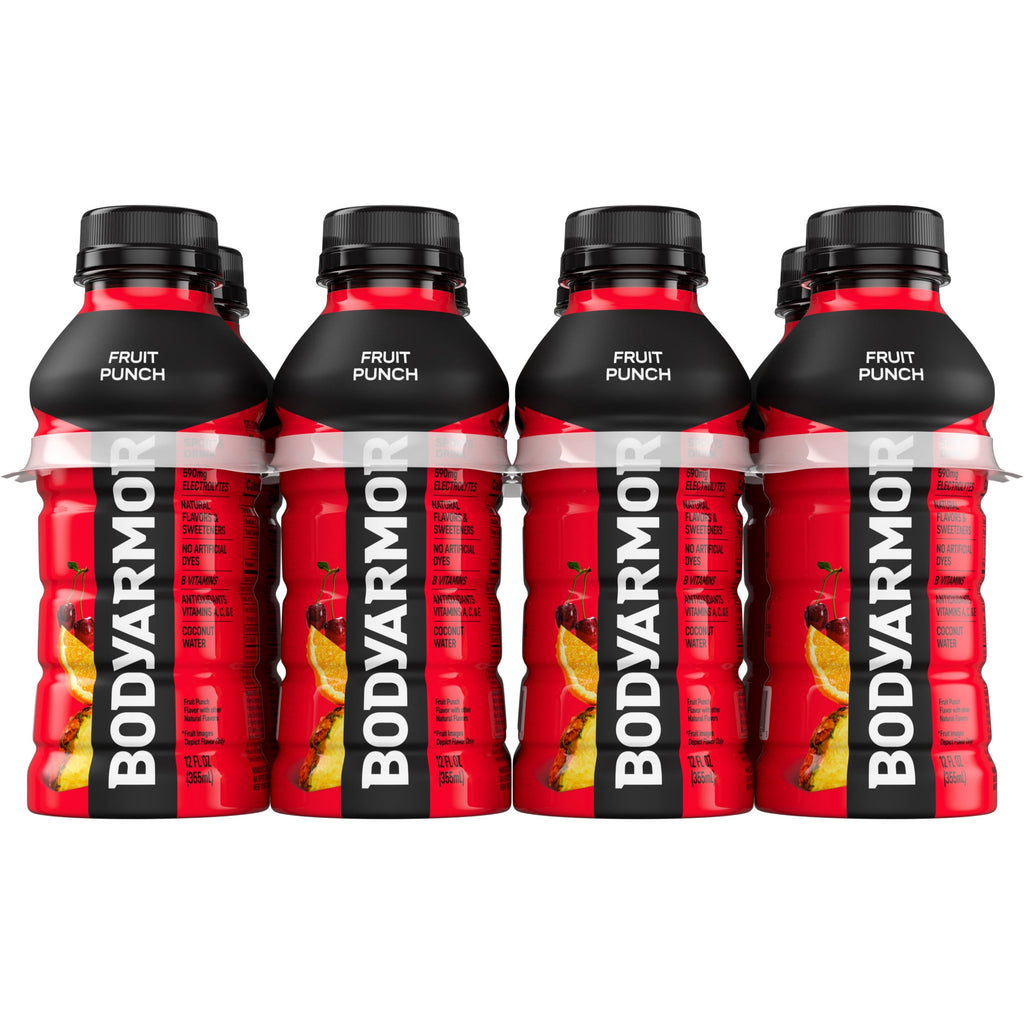 BODYARMOR Fruit Punch Electrolyte Sports Drink Bottles, 12 fl oz, 8 Pack