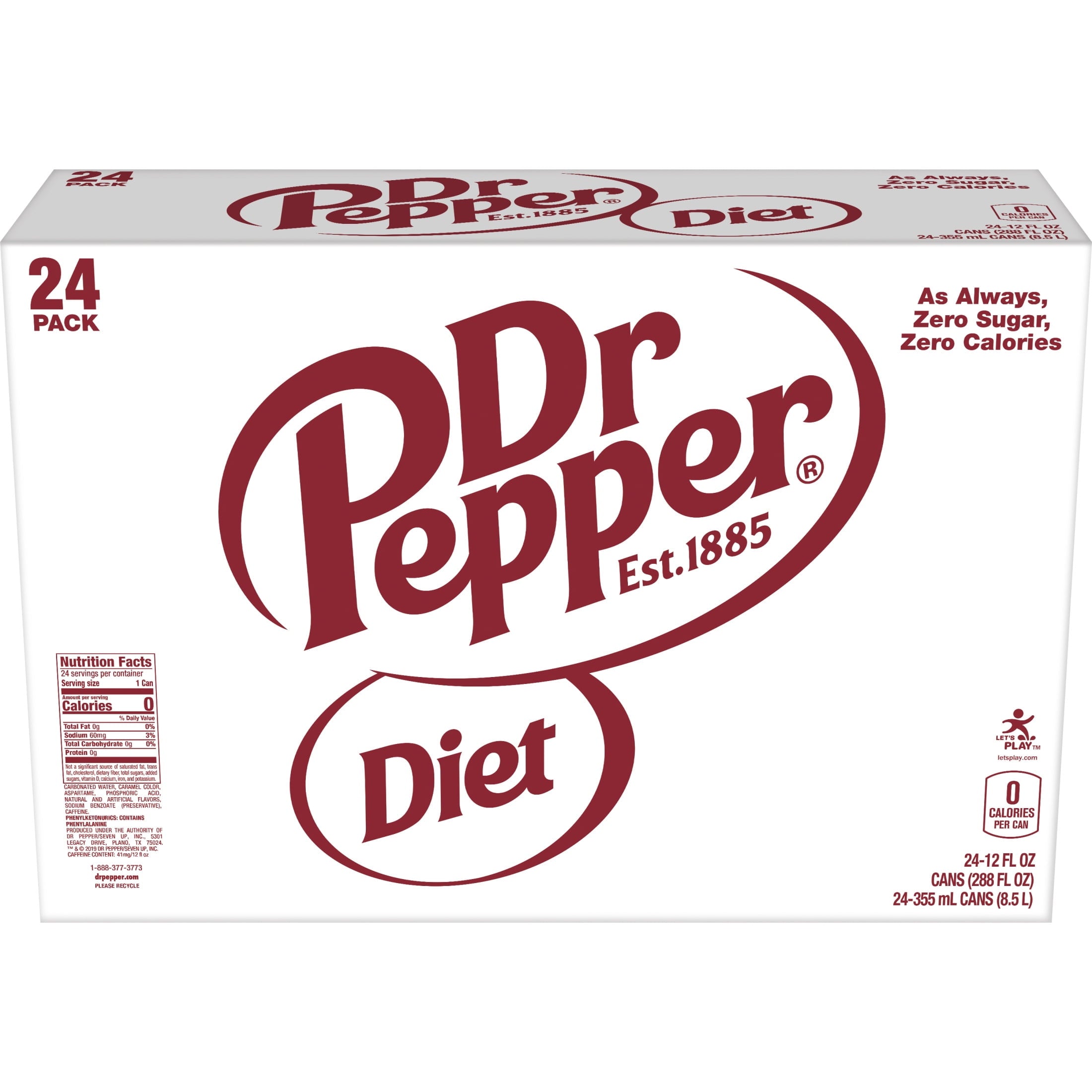 Diet Dr Pepper Soda Pop, 12 fl oz, 12 Pack Cans