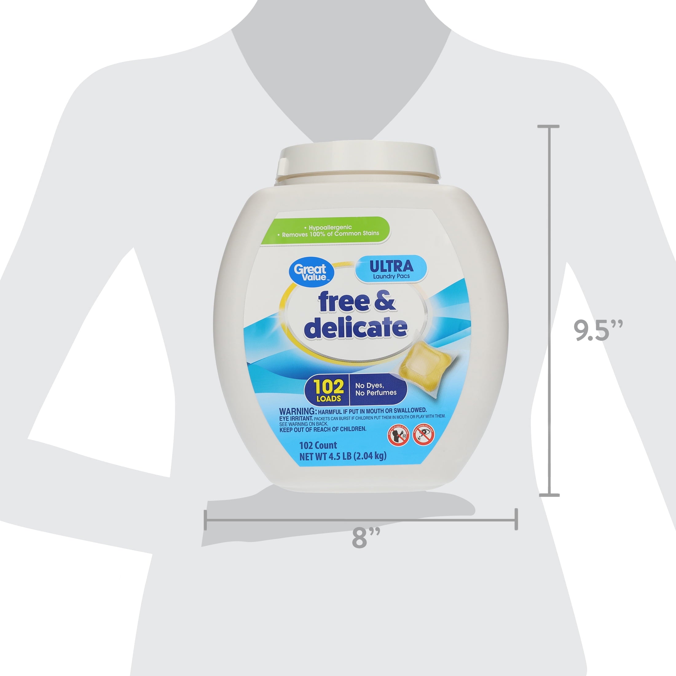 Great Value Free & Delicate Ultra Laundry Detergent Pods, Unscented, 102 Count