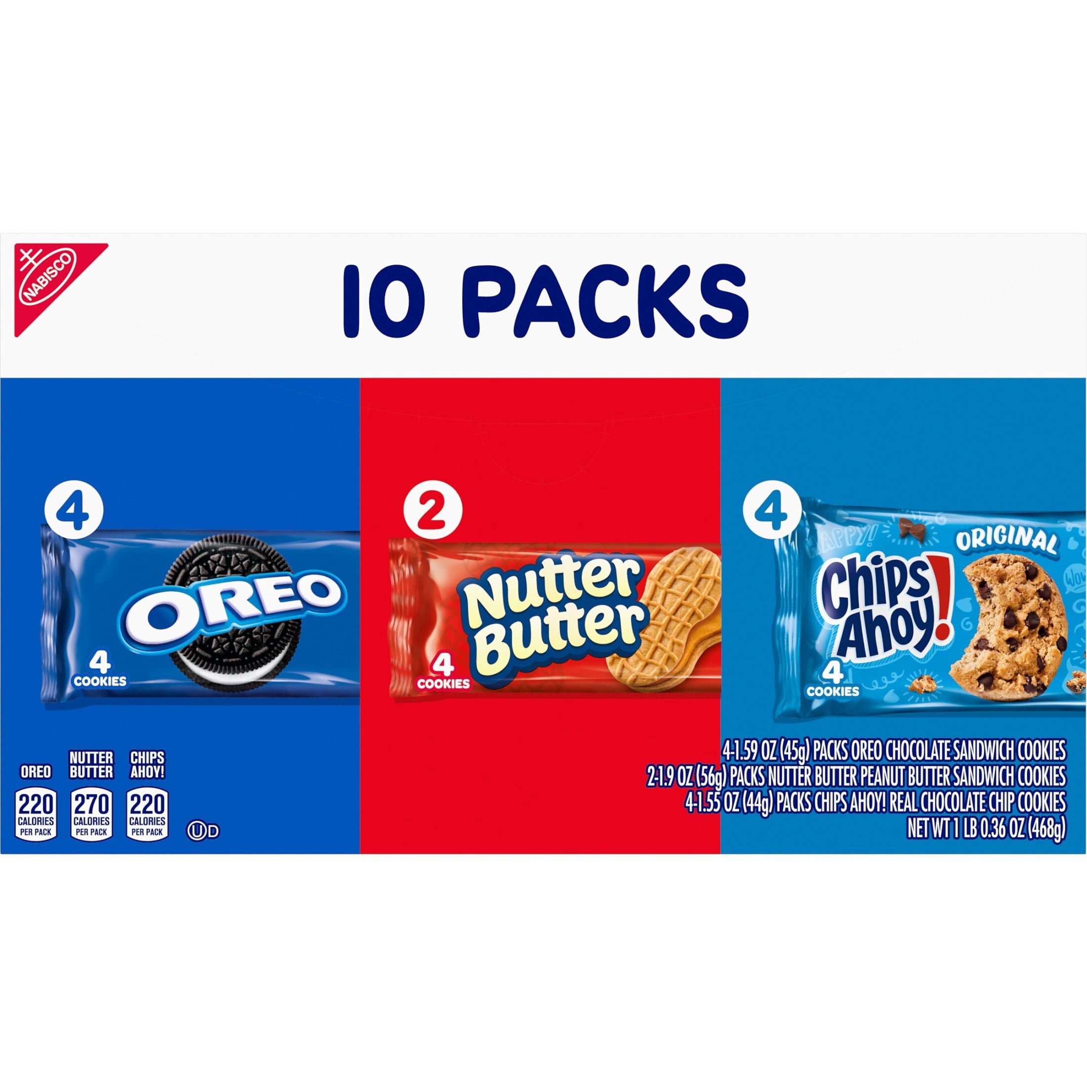 Nabisco Cookies Variety Pack, OREO, Nutter Butter, and CHIPS AHOY!, 10 Four-Cookie Snack Packs