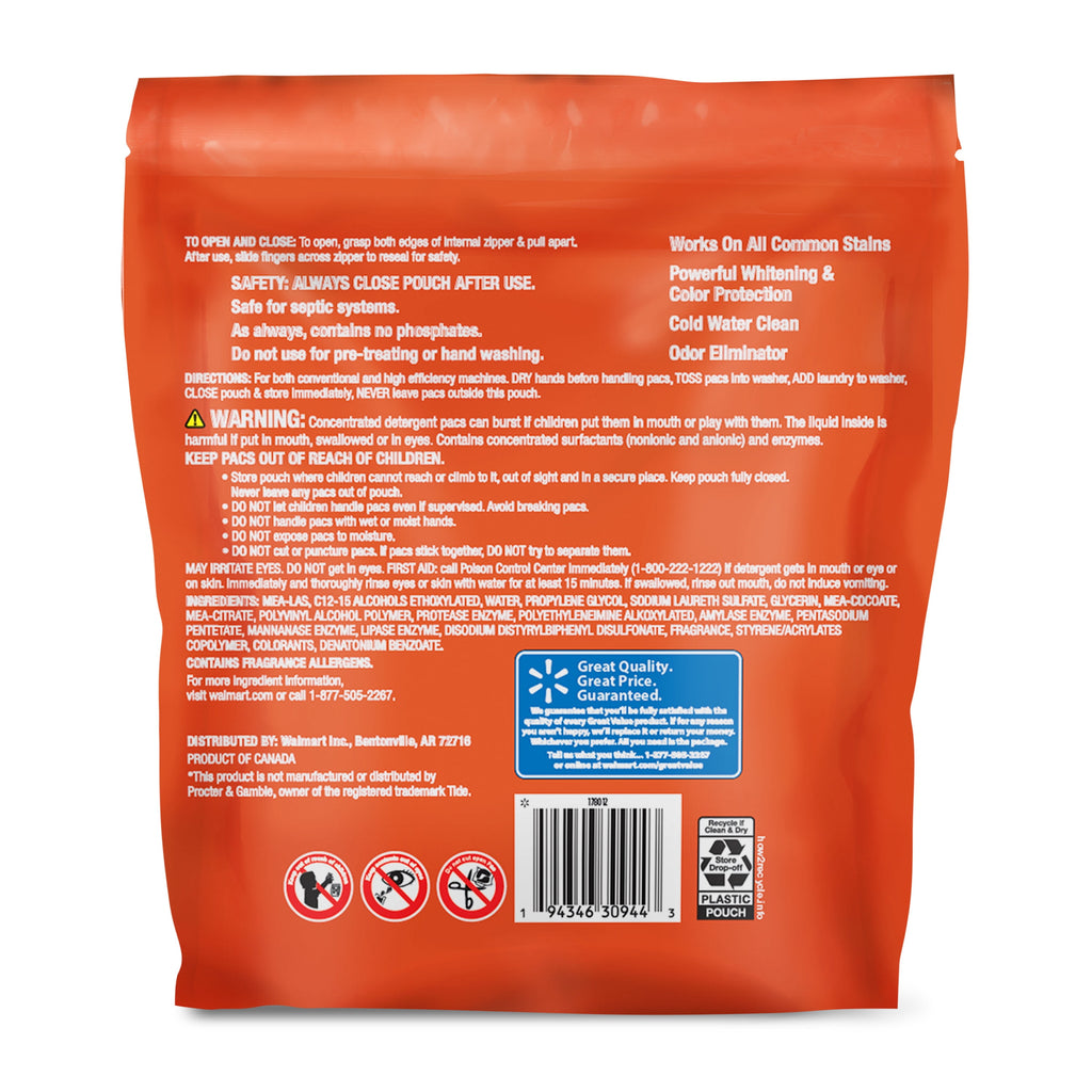 Great Value Premium Clean Laundry Pacs Original Scent, 16 Count