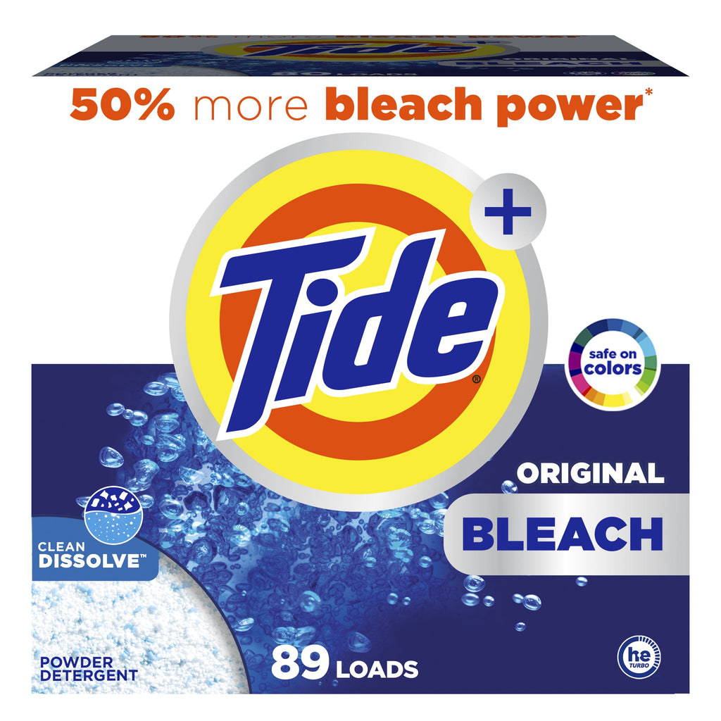 Tide Plus Bleach Powder Laundry Detergent, Original Scent, 129 oz, 89 Loads