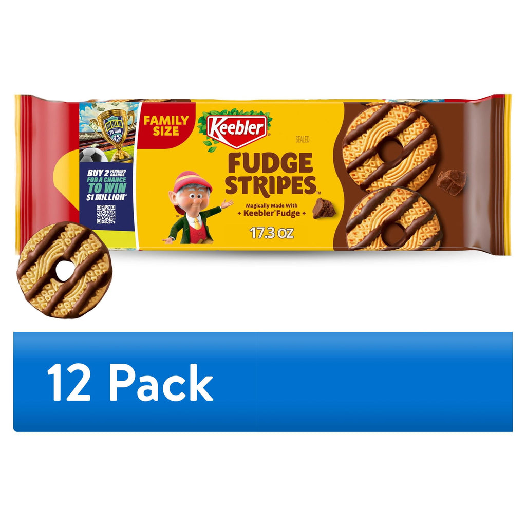 Keebler Fudge Stripes, Original Shortbread Cookies Coated in Keebler Fudge, Family Size 17.3 oz
