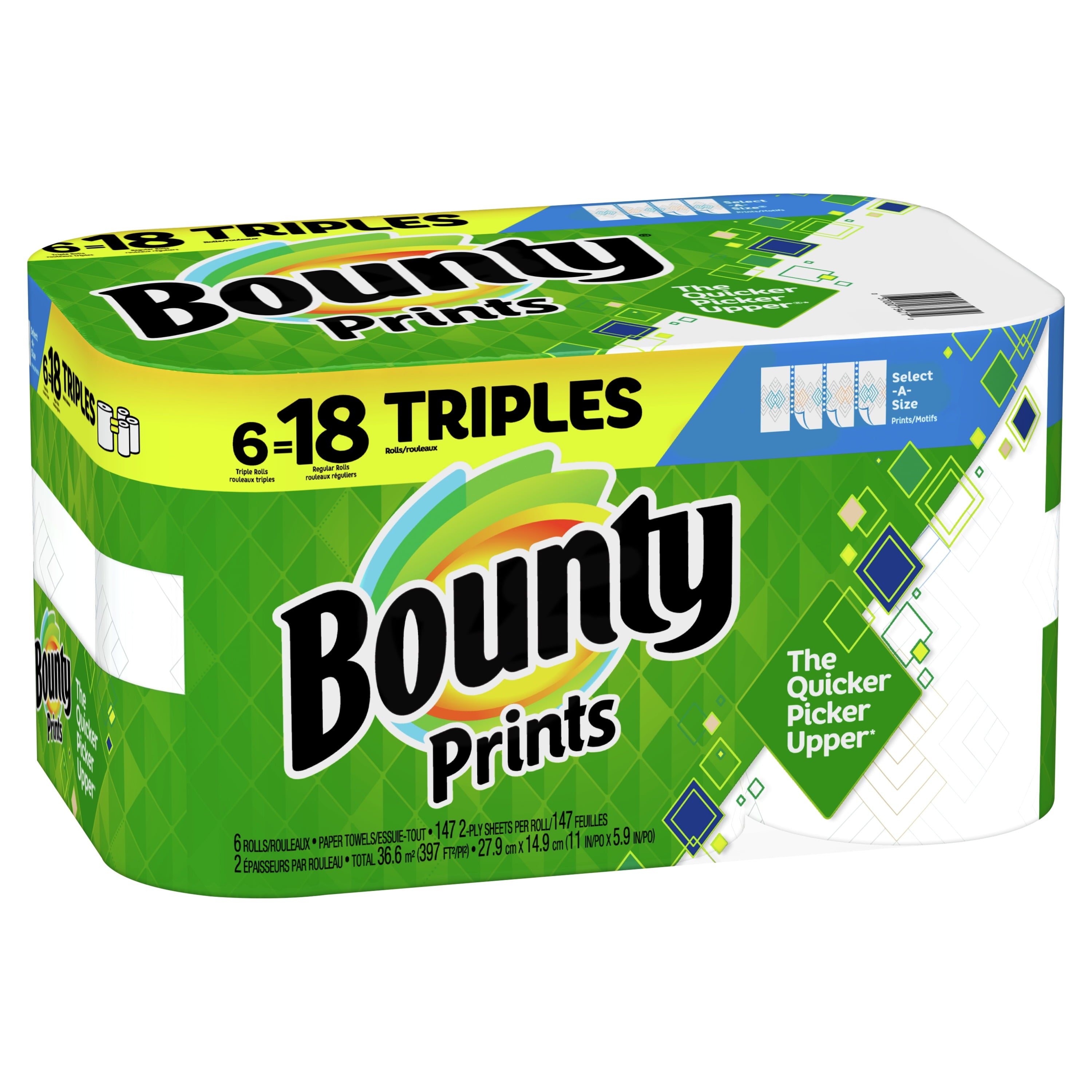 Bounty Select-A-Size Paper Towels, Print, 6 Triple Rolls