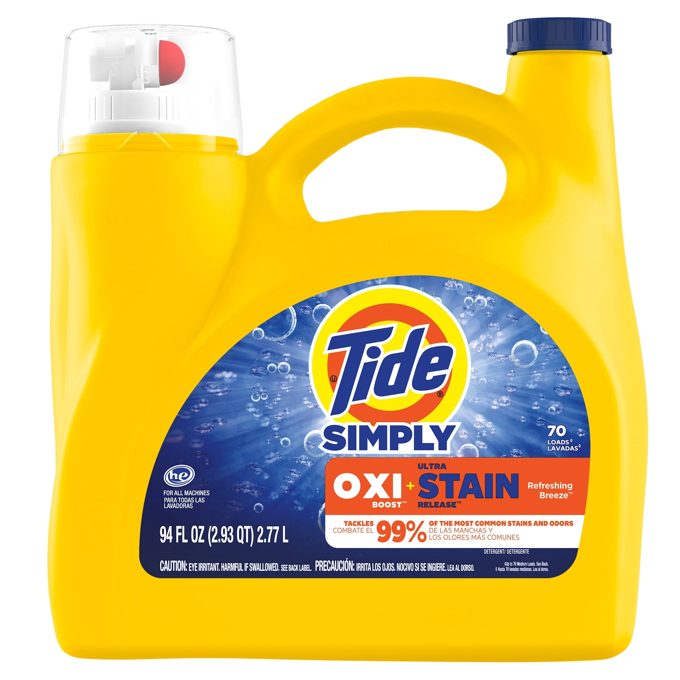 Tide Simply Laundry Detergent Liquid Oxi Boost + Ultra Stain Release, Refreshing Breeze Scent, 94 fl oz, 70 Loads