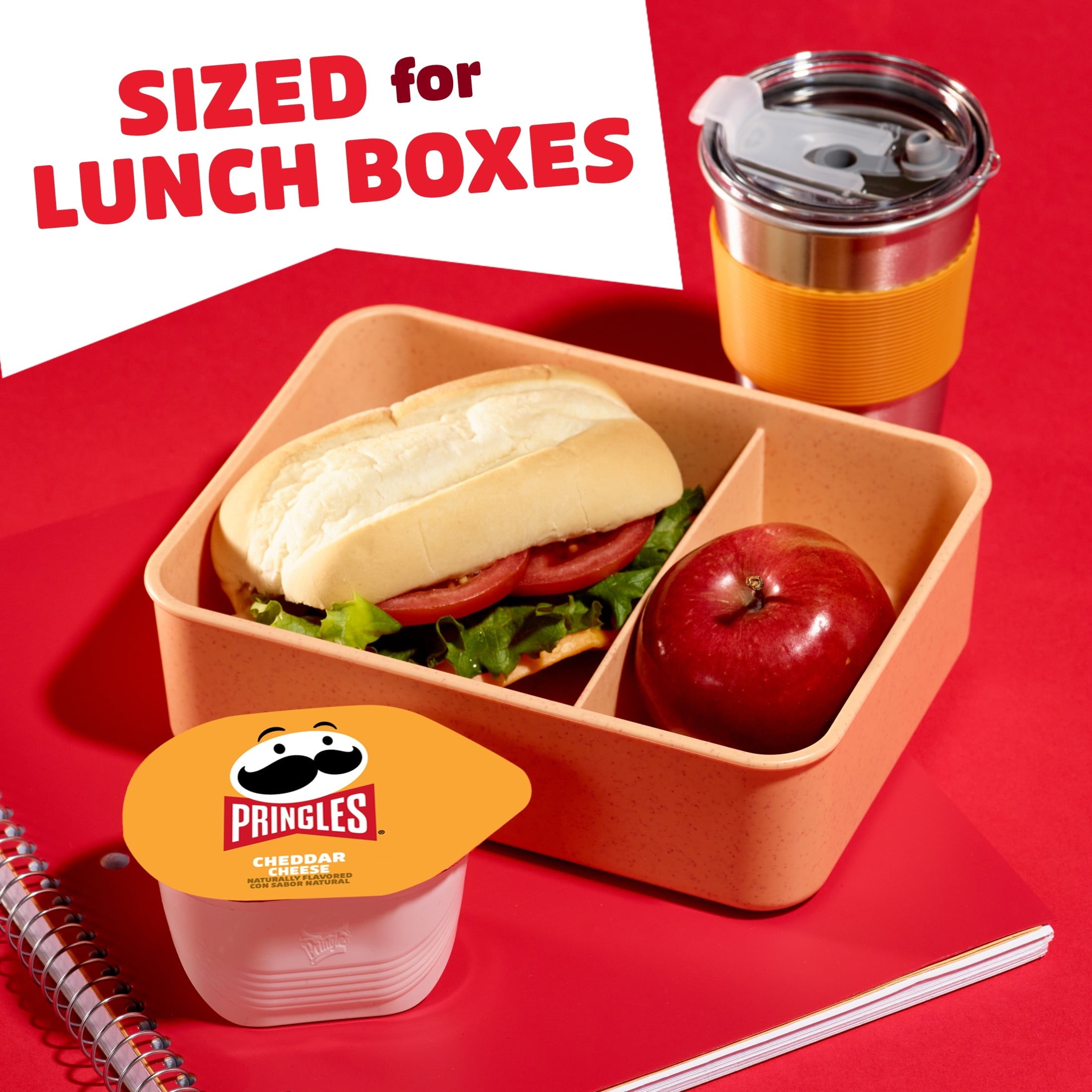 Pringles Potato Crisps Chips, Lunch Snacks, Snack Cups, Cheddar Cheese, 8.8oz Tray (12 Cups)