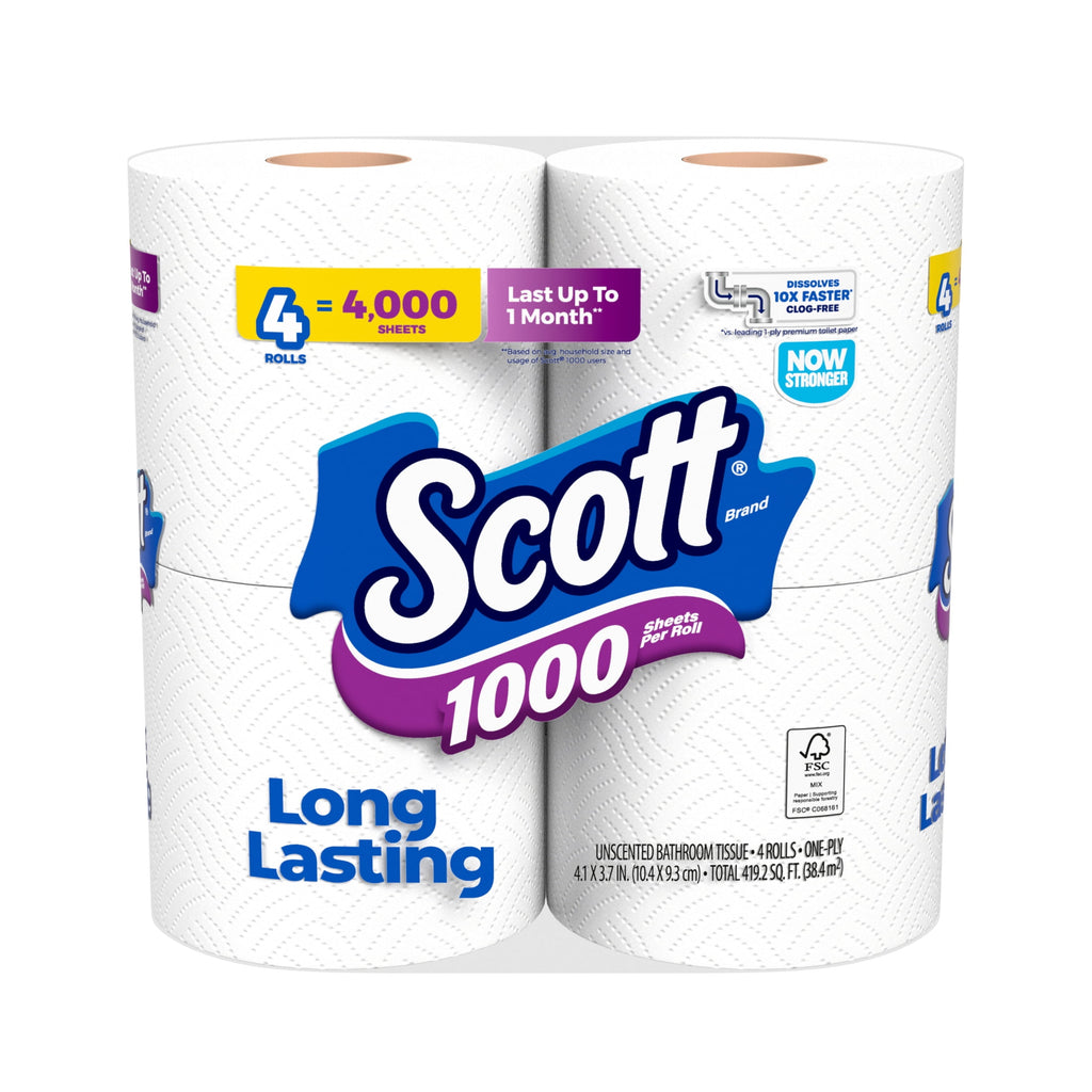 Scott 1000 Toilet Paper, 12 Rolls, 1,000 Sheets per Roll