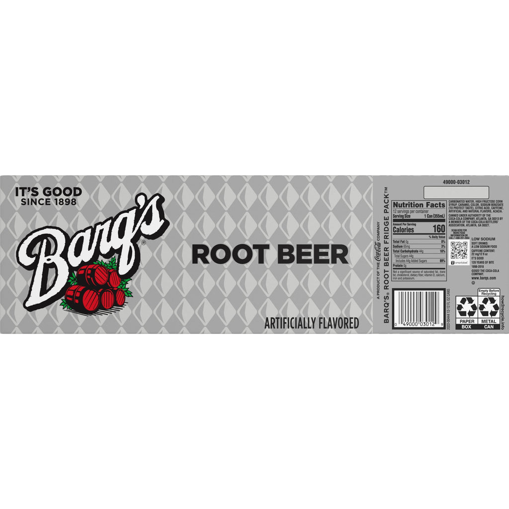 Barq's Root Beer Soda Pop Fridge Pack Cans, 12 fl oz, 12 Pack