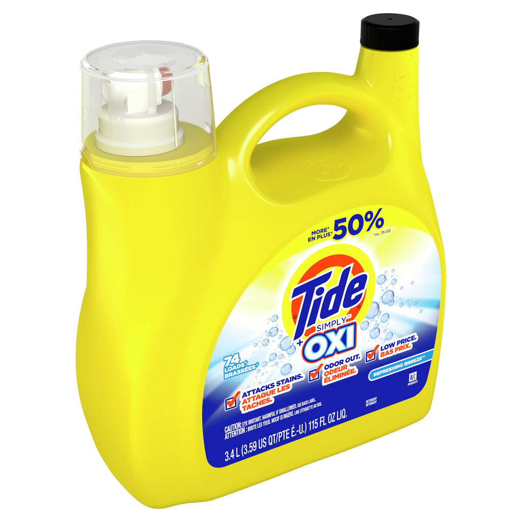 Tide Simply + Oxi Liquid Laundry Detergent, Refreshing Breeze, 96 loads, 150 Fl Oz