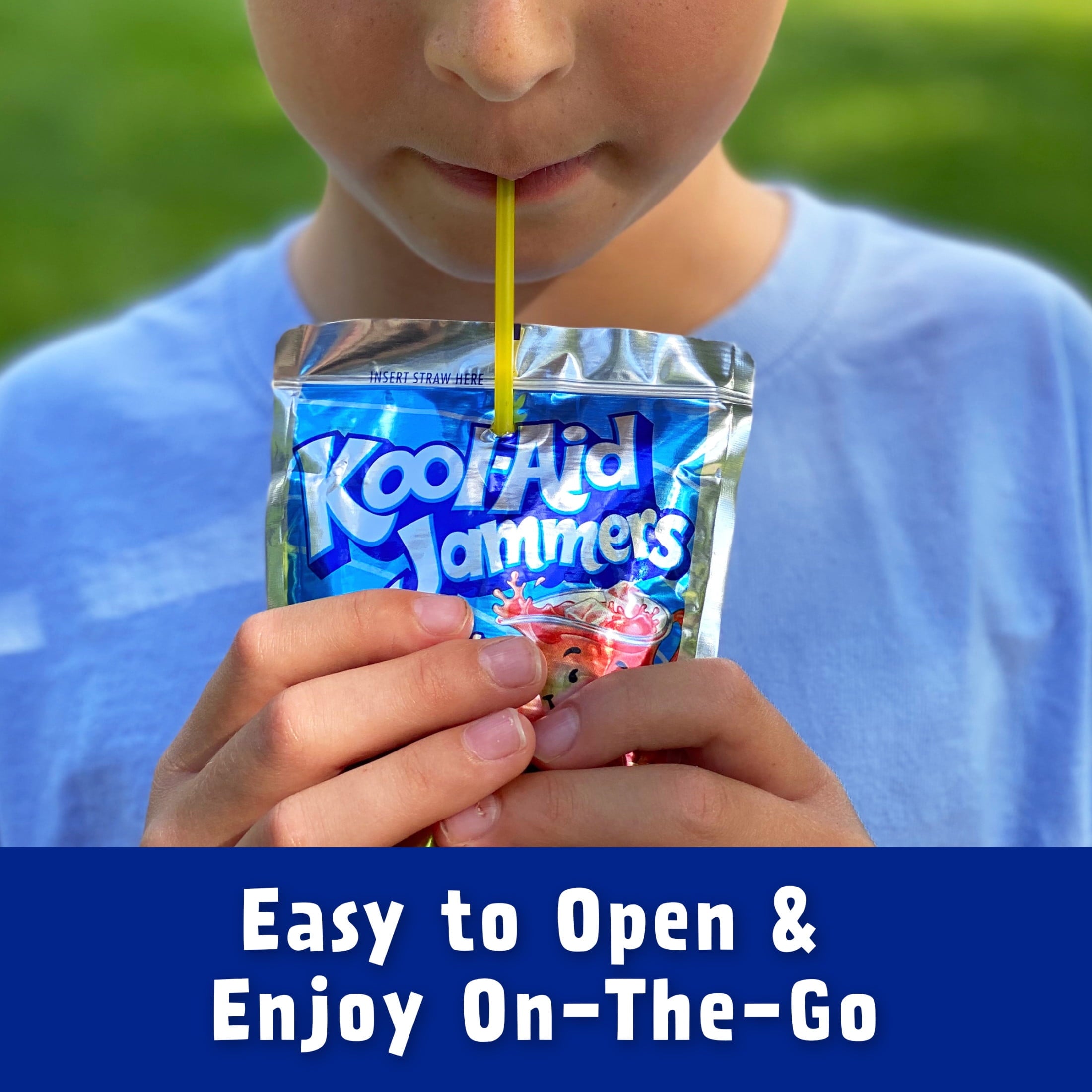Kool-Aid Jammers Artificially Flavored Drink, 10 Pouches, for School Lunches and On-the-Go Hydration, Blue Raspberry Flavor, Excellent Source of Vitamin C, 6 fl oz