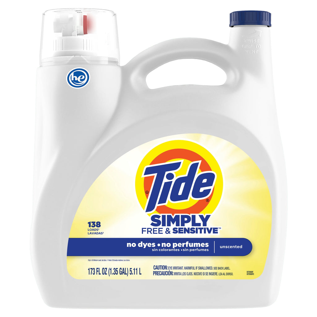 Tide Simply Liquid Laundry Detergent, Free & Sensitive, 138 Loads, 173 fl oz