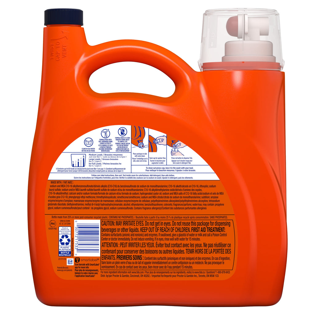 Tide Ultra Hygienic Clean Liquid Laundry Detergent, Original Scent, 117 fl oz, 83 Loads