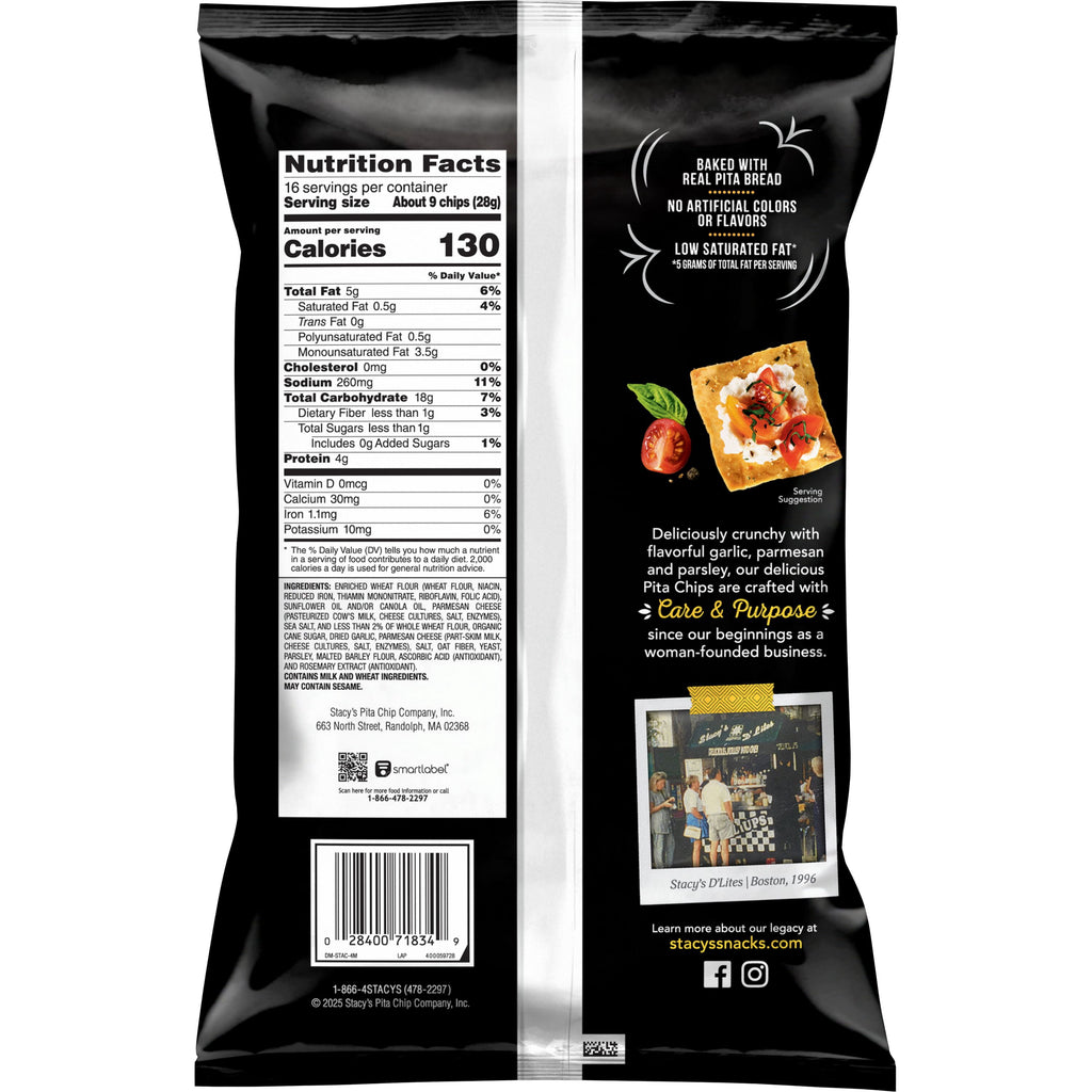 Stacy’s No Artificial Colors or Flavors Parmesan Garlic Pita Chips Bag, 16 oz