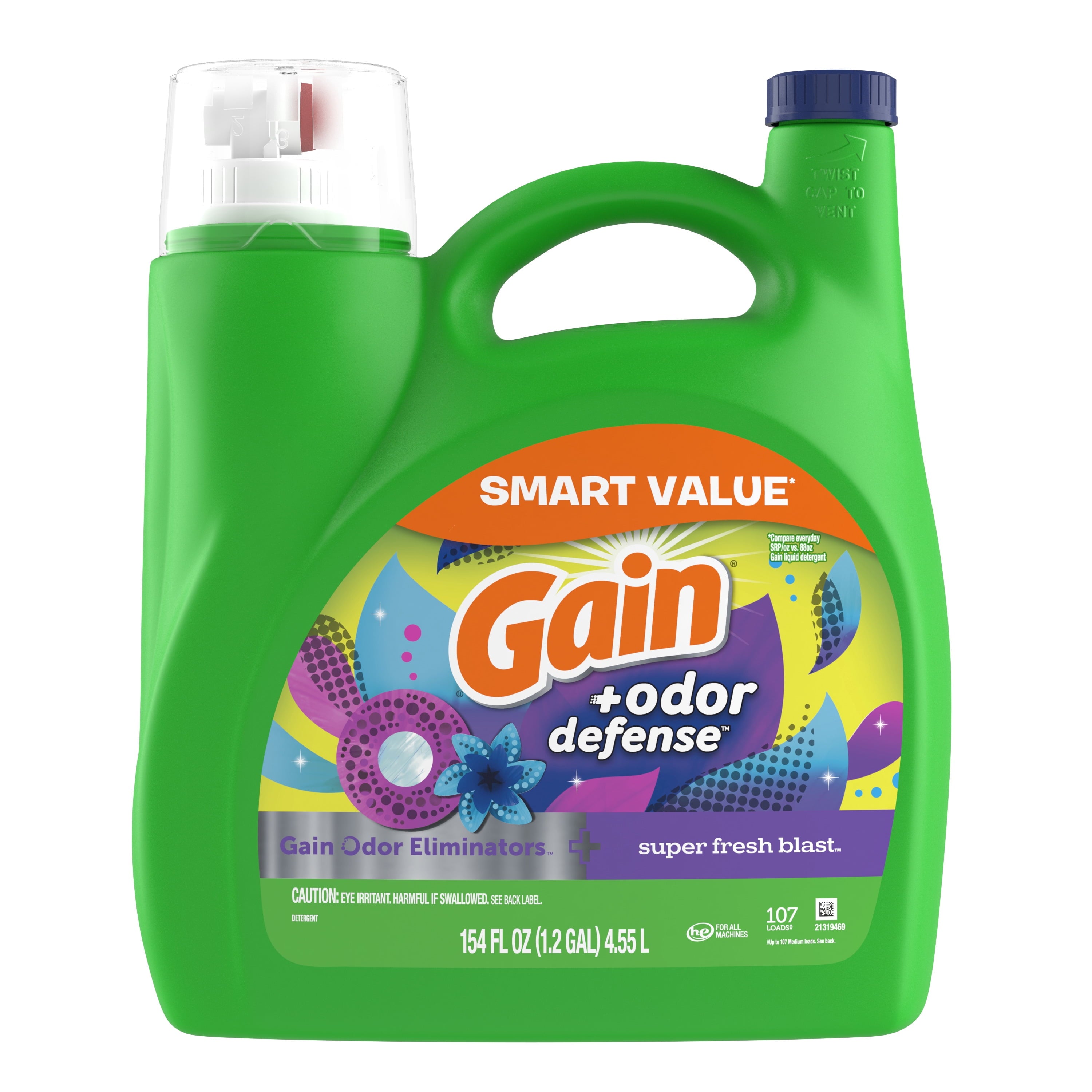 Gain Liquid Laundry Detergent Odor Defense, Super Fresh Blast Scent, 194 fl oz, 134 Loads