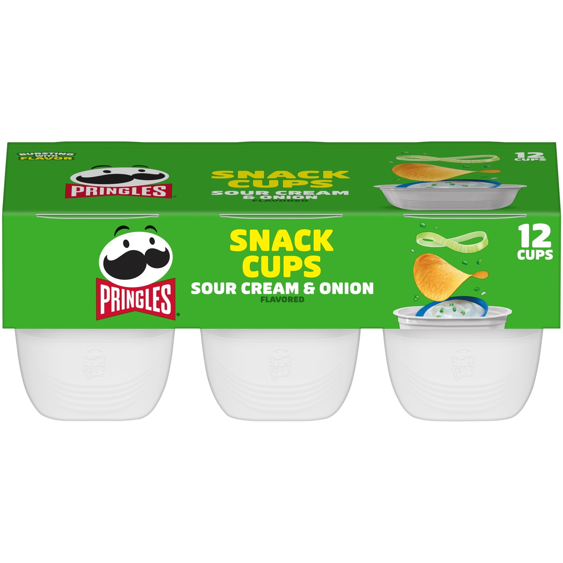 Pringles Potato Crisps Chips, Lunch Snacks, Snack Cups, Sour Cream and Onion, 8.8oz Tray (12 Cups)