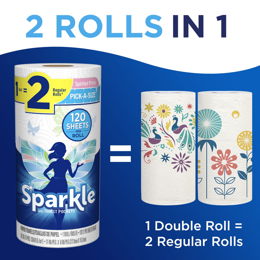 Sparkle Paper Towels, Pick-A-Size, Spirited Prints, 6 Double Rolls (= 12 Regular Rolls)