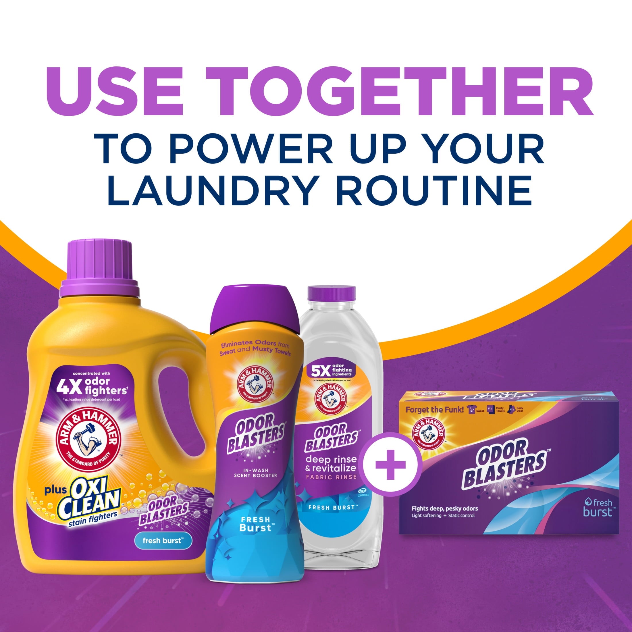 ARM & HAMMER Plus OxiClean with Odor Blasters Liquid Laundry Detergent, Fresh Burst, 96.2 Fl Oz