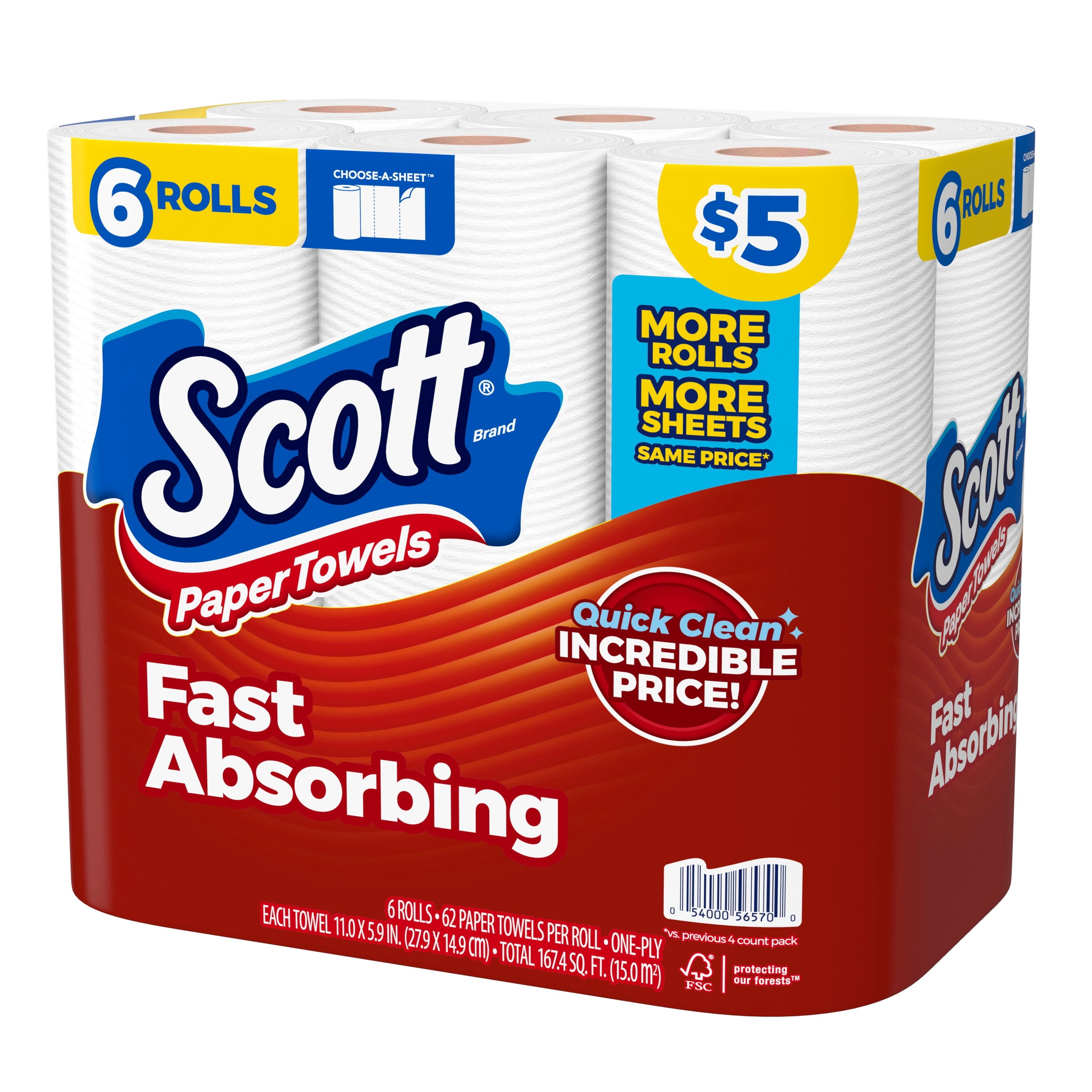 Scott Choose-A-Sheet Paper Towels, 6 Rolls, 62 Sheets per Roll