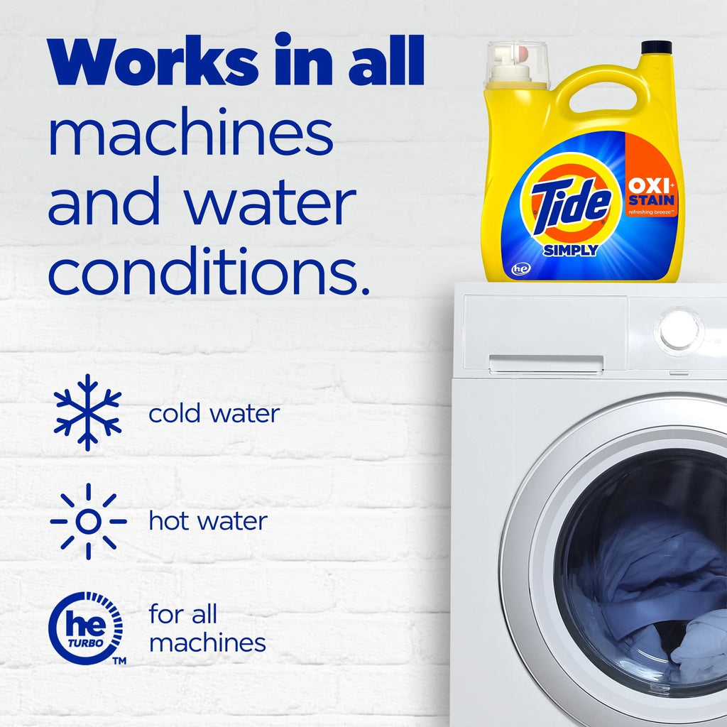 Tide Simply Oxi Boost + Ultra Stain Release Liquid Laundry Detergent, Refreshing Breeze Scent, 105 fl oz, 74 Loads