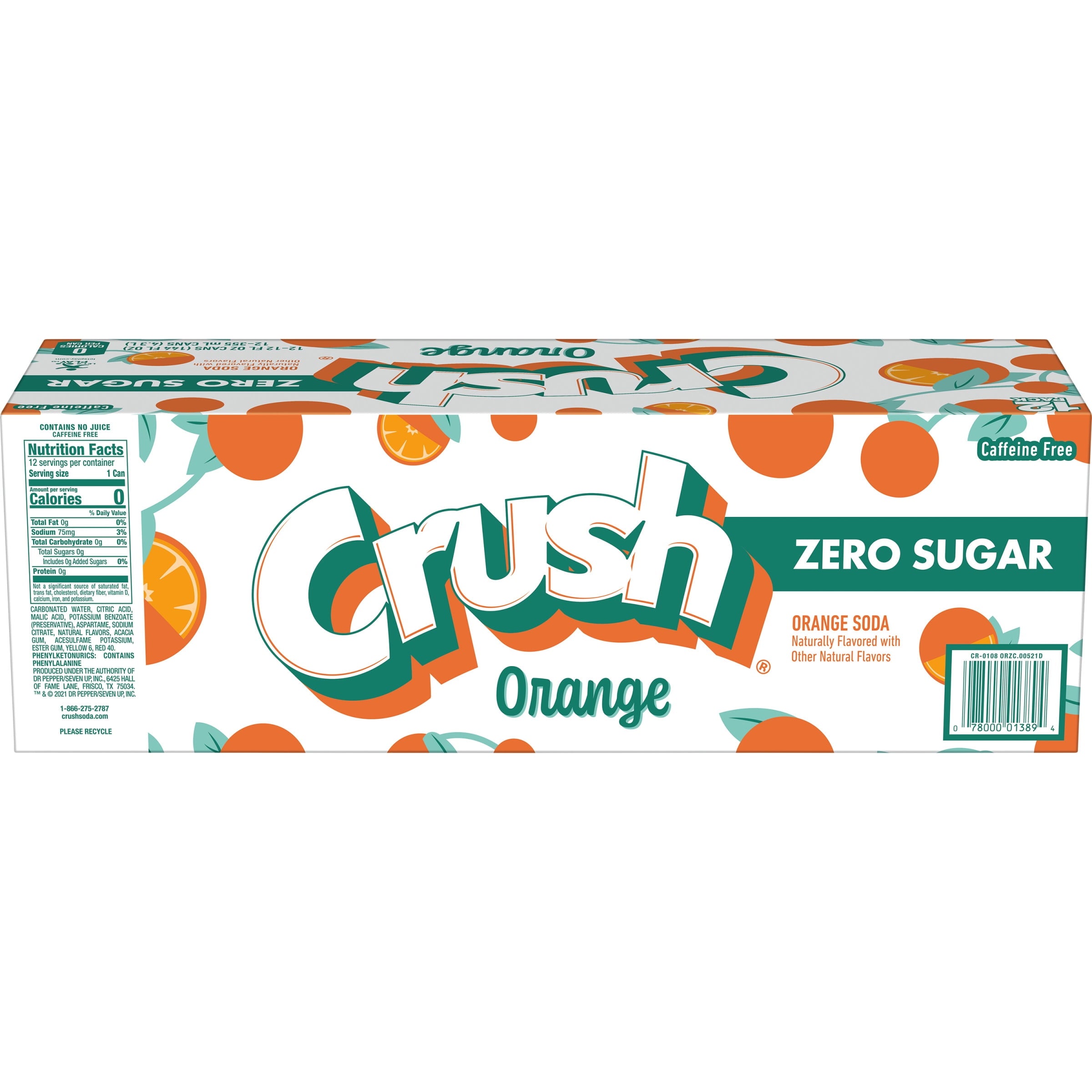 Crush Caffeine Free Zero Sugar Orange Soda Pop, 12 fl oz, 12 Pack Cans